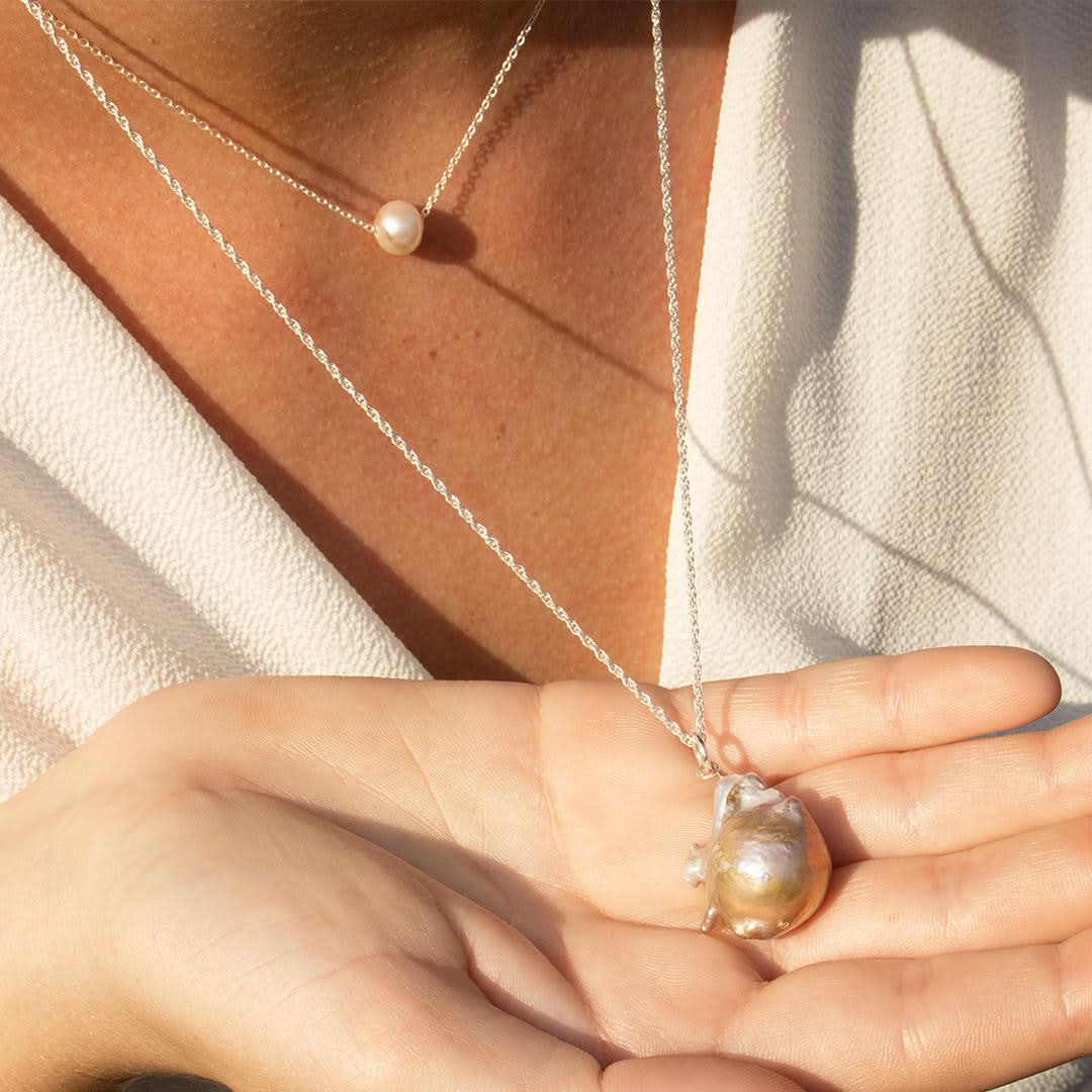 Elegant Ivory Pearl Chain Necklace with Silver Clasp - Perfect for Weddings, Parties & Special Occasions