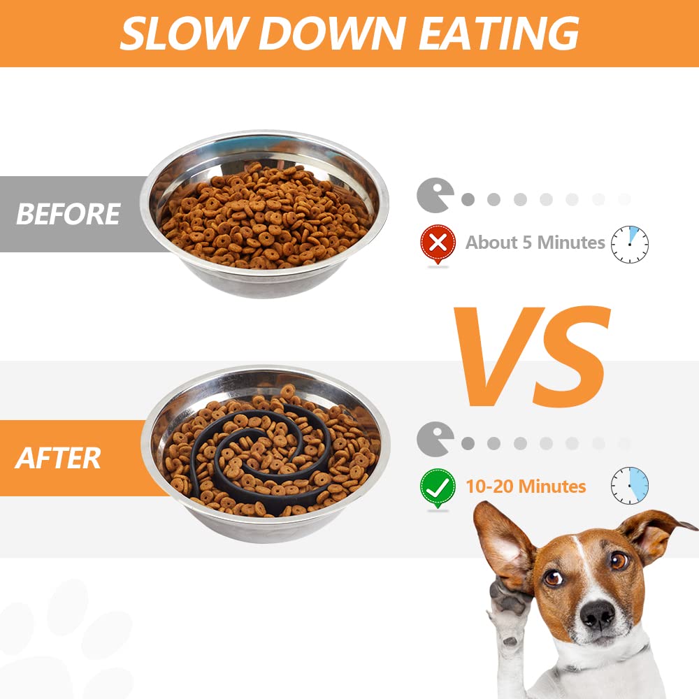 Slow Feeder Dog Bowls Insert - Soft Silicone Anti-Choking Dog Food Bowl for Small, Medium & Large Breeds - Fits Regular & Elevated Dog Bowls - Perfect for Fast Eaters & Digestion Aid - Use for Mealtime, Training & Portion Control