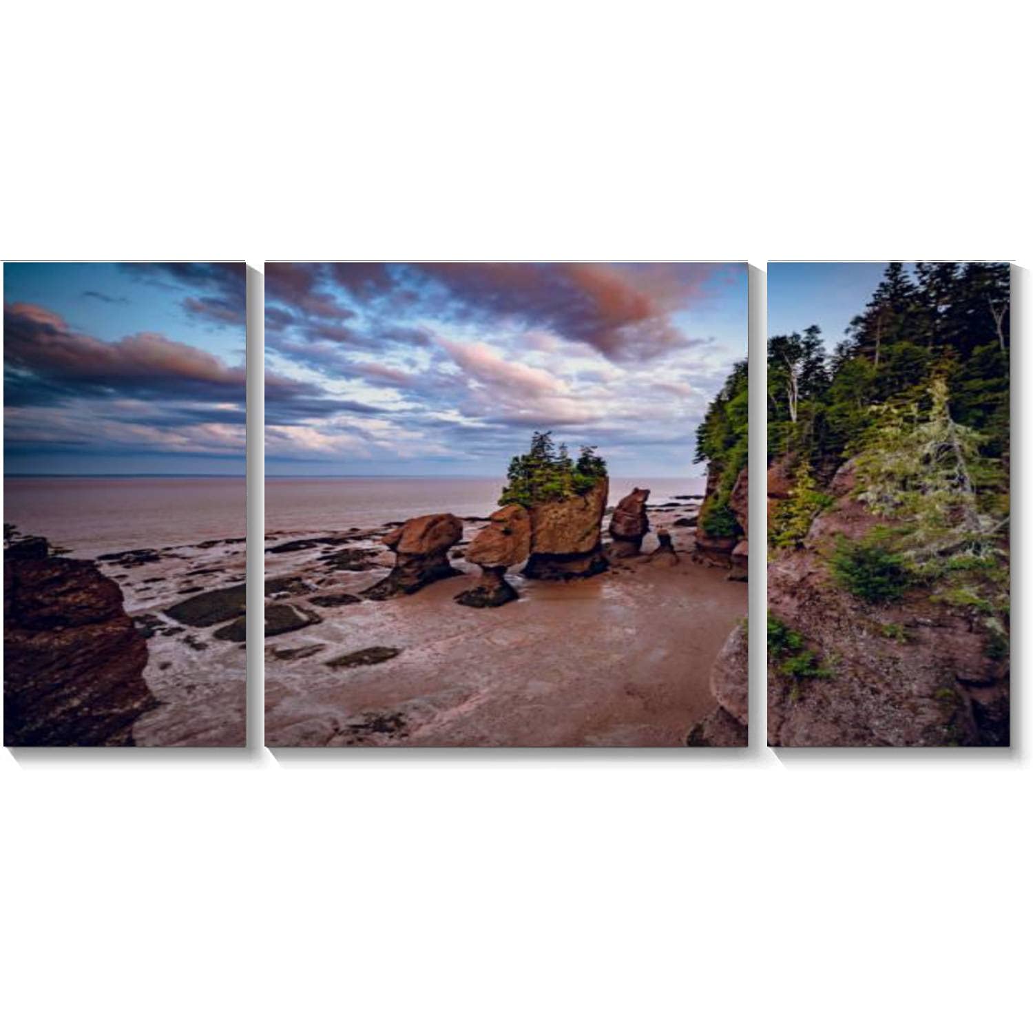 BDMPIZLNSF 3-Panel Canvas Wall Art - Hopewells Rock Framed Print Painting for Living Room & Bedroom Decor | Coastal Landscape Artwork Ready to Hang | Perfect for Beach House, Office or Gift