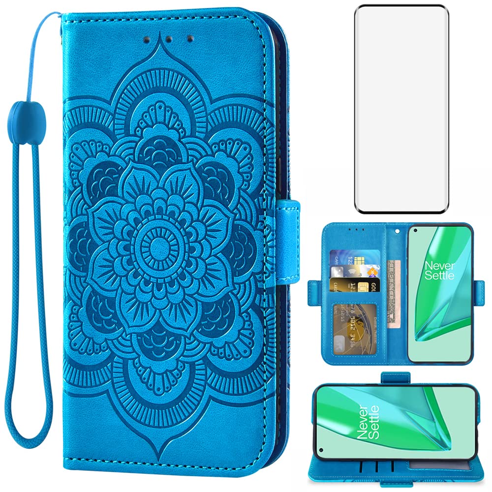 **Asuwish OnePlus 9 Pro 5G Wallet Case with Card Holder & Tempered Glass Screen Protector – Leather Flip Cover Phone Case for Women & Men (Blue) – Perfect for Work, Travel & Everyday Use**