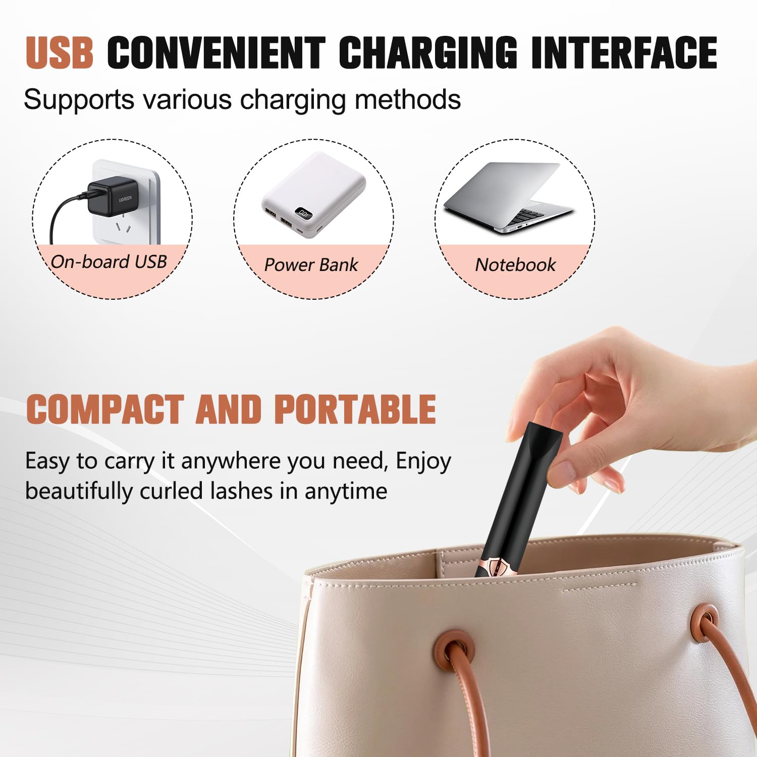 USB Rechargeable Heated Eyelash Curler - Mini Electric Lash Curling Tool for Women, Portable Travel-Friendly Makeup Accessory with Fast Heating Technology - Perfect for Home, Travel & Professional Makeup (White)