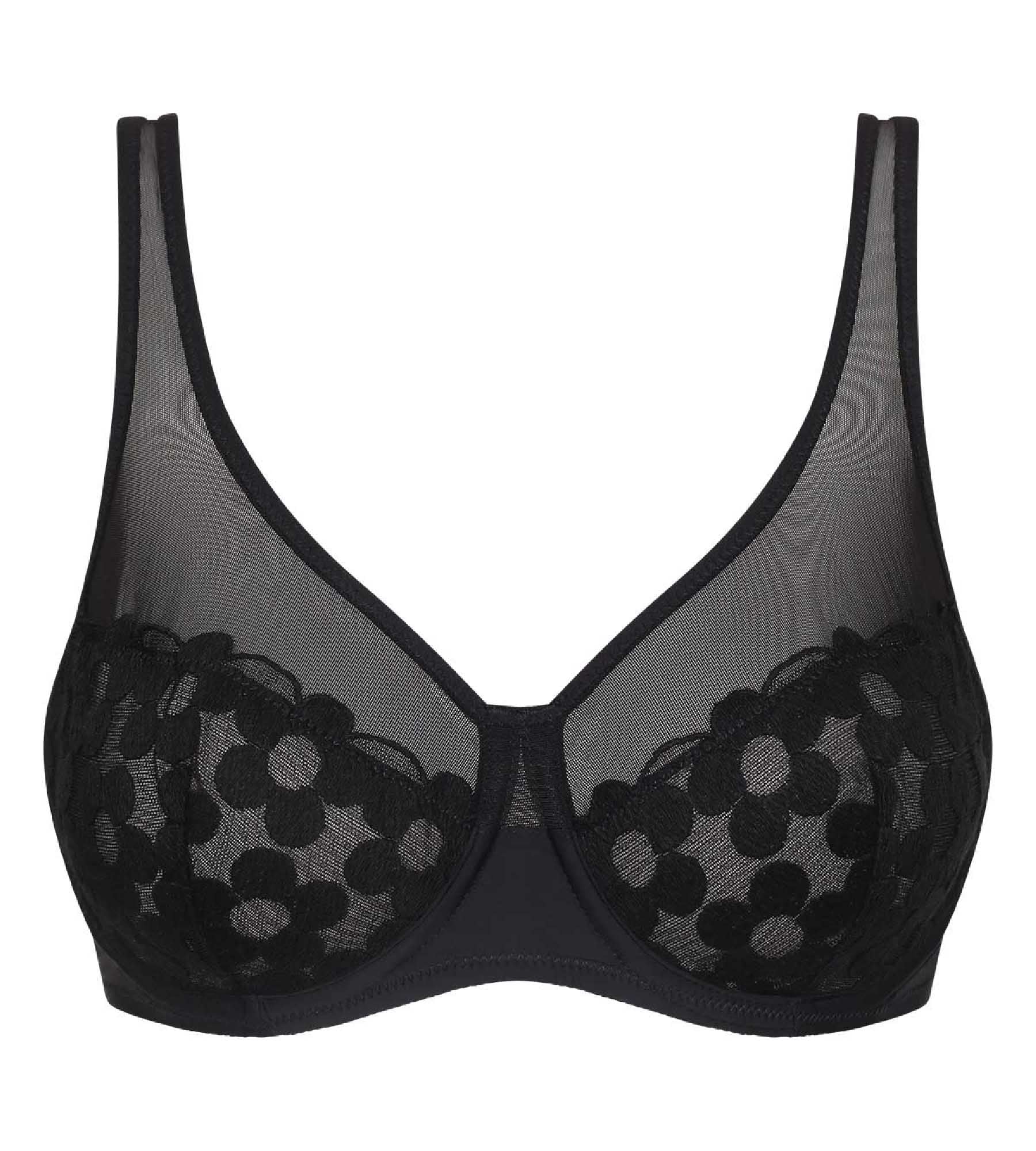Black Underwire Bra with Generous Embroidery - Comfortable & Supportive Lingerie for Everyday Wear or Special Occasions
