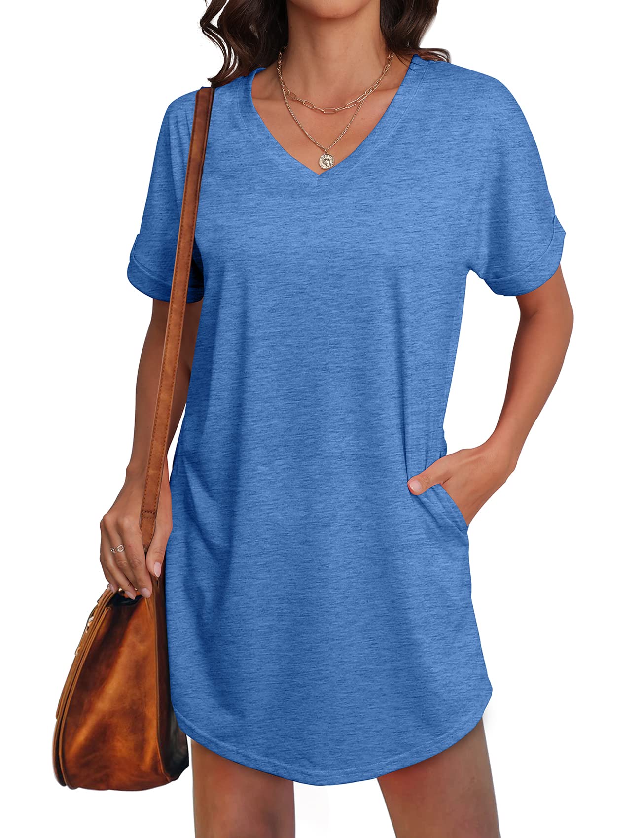 Women's Summer Short Sleeve Pocket T-Shirt Dress - Casual Flowy Comfortable Dress for Beach, Vacation & Everyday Wear