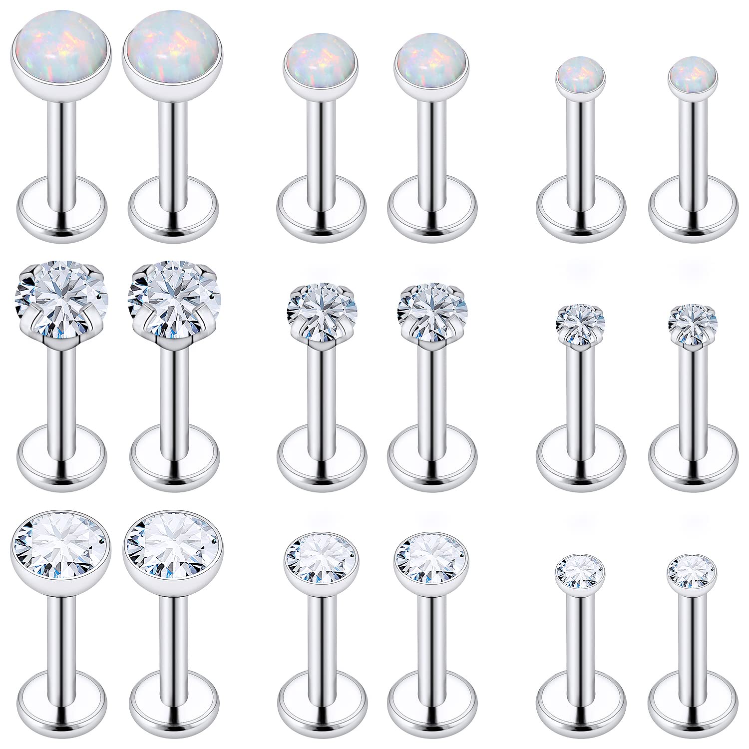 Opal Medusa Piercing Jewelry 16G Stainless Steel Labret Lip Rings Snake Bite Tragus Earrings - Flat Back Stud for Cartilage, Conch, Forward Helix - Perfect for Everyday Wear, Parties & Alternative Fashion