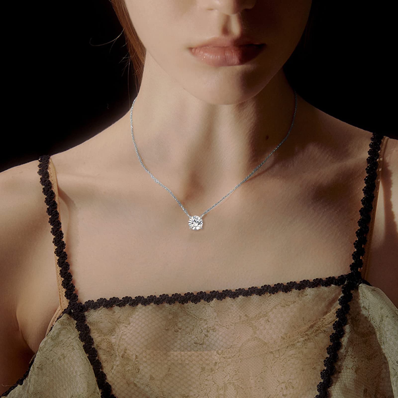 14K Real Gold Moissanite Necklace - Classic 4-Prong Round Cut Solitaire Simulated Diamond Choker for Women & Girls | Mothers Day Gift Jewelry (0.5ct-2ct, 16+2 Inch) | Perfect for Weddings, Anniversaries & Special Occasions