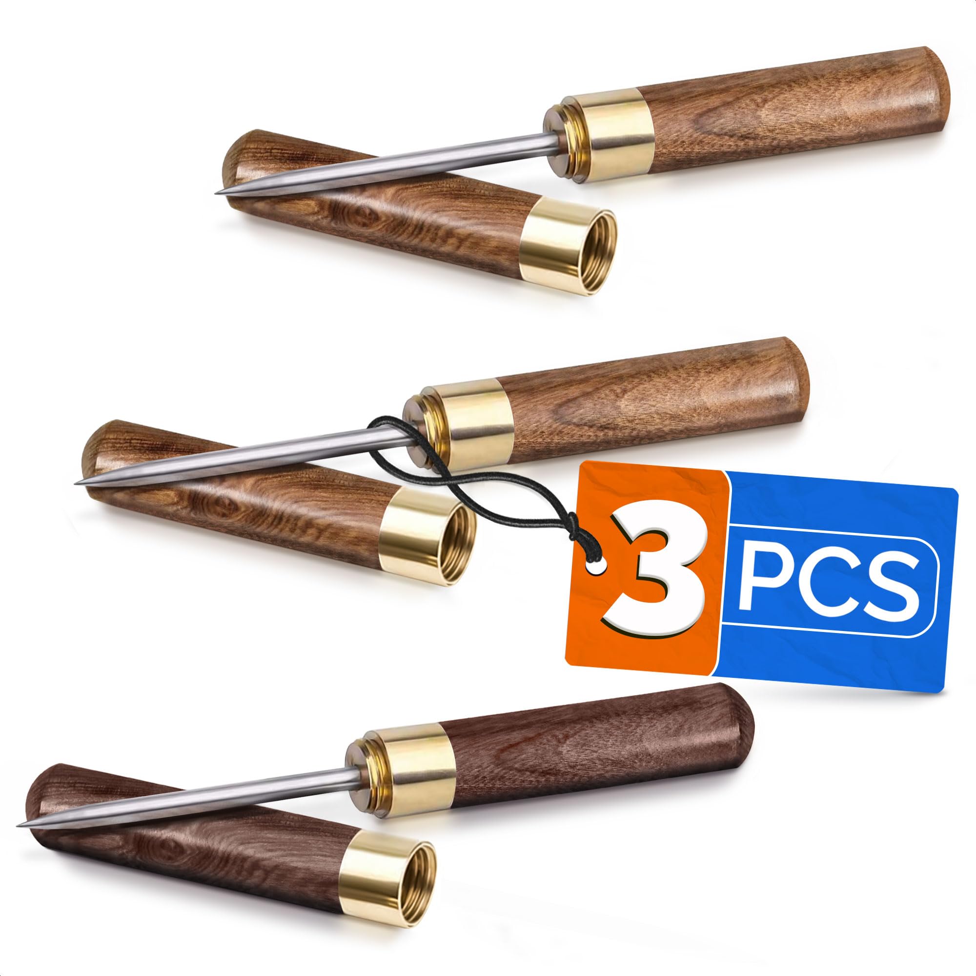 3Pcs Stainless Steel Ice Pick Set - Durable Home Bar & Kitchen Tools for Breaking Ice - Perfect for Bartending, Camping, Countertop & Outdoor Use