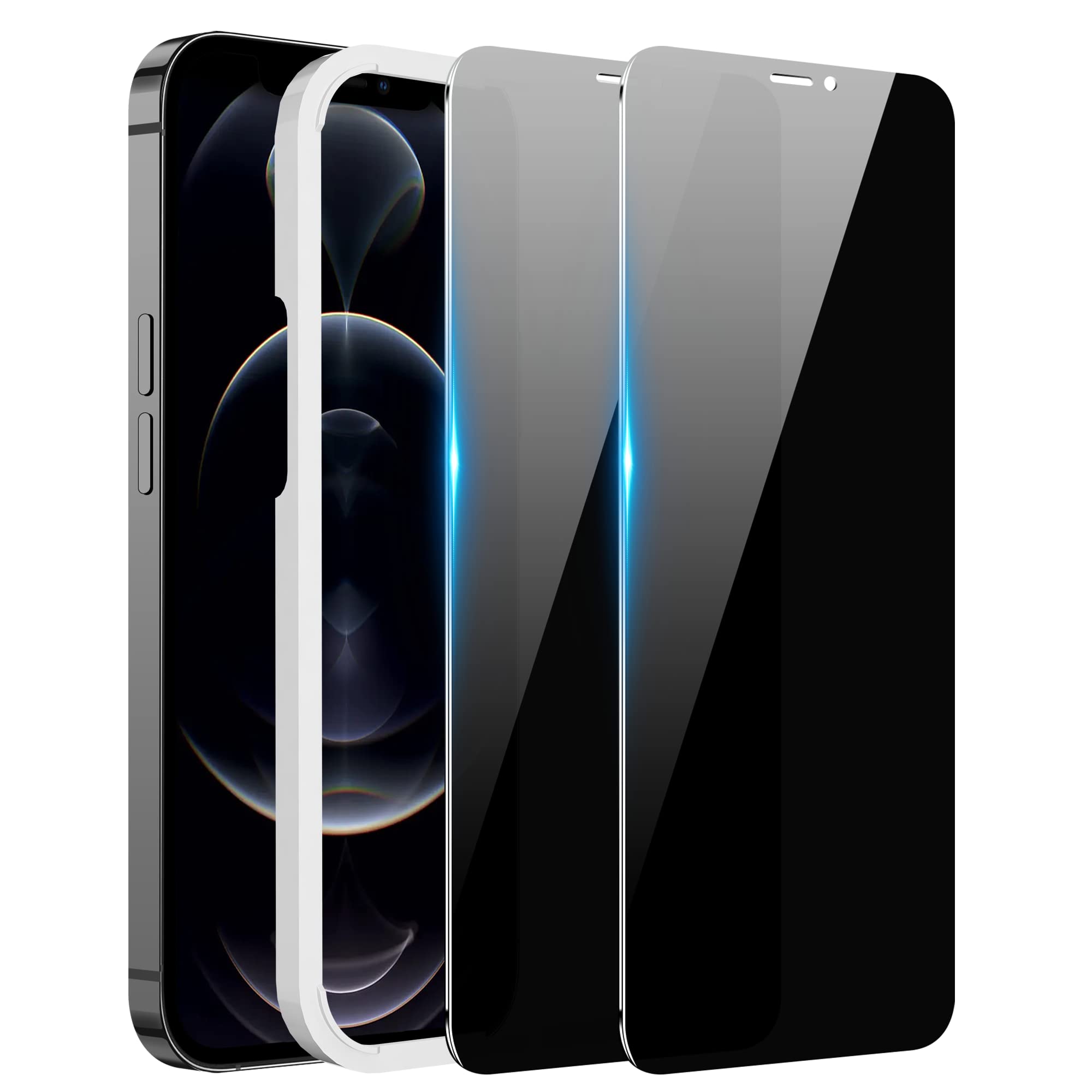 2 Pack Privacy Screen Protector for iPhone 12 Pro Max - Anti-Spy Tempered Glass, Shatterproof, Full Edge Coverage, Bubble Free, Touch Sensitive - Perfect for Office, Travel & Public Use