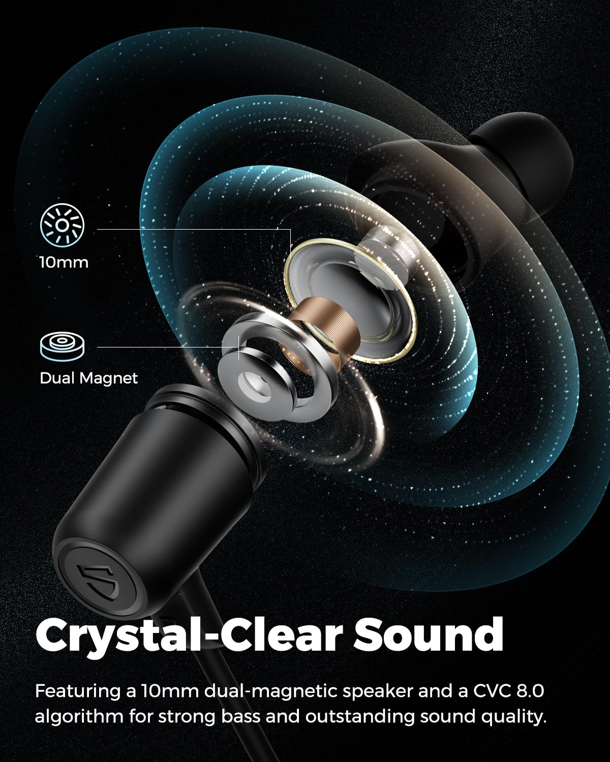 SoundPEATS Neckband Bluetooth Headphones - Wireless Sports Earbuds with IPX5 Sweatproof & Magnetic Design, 17H Playtime, Built-in Mic, Deep Bass - Perfect for Running, Gym Workouts & Commuting (Black)