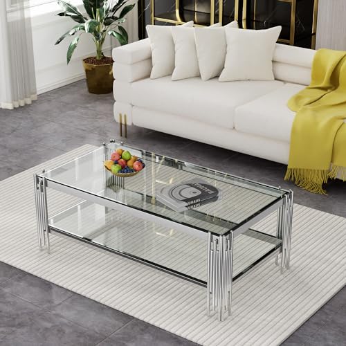 Silver Coffee Table (Clear Glass Top)