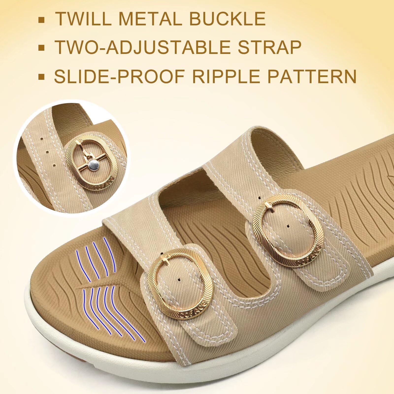 COFACE Women's Orthotic Slides - Plantar Fasciitis Relief Sandals with Arch Support, Adjustable Straps & Soft Cushion - Comfortable Slip-On Flat Sandals for Yoga, Home, and Outdoor Wear