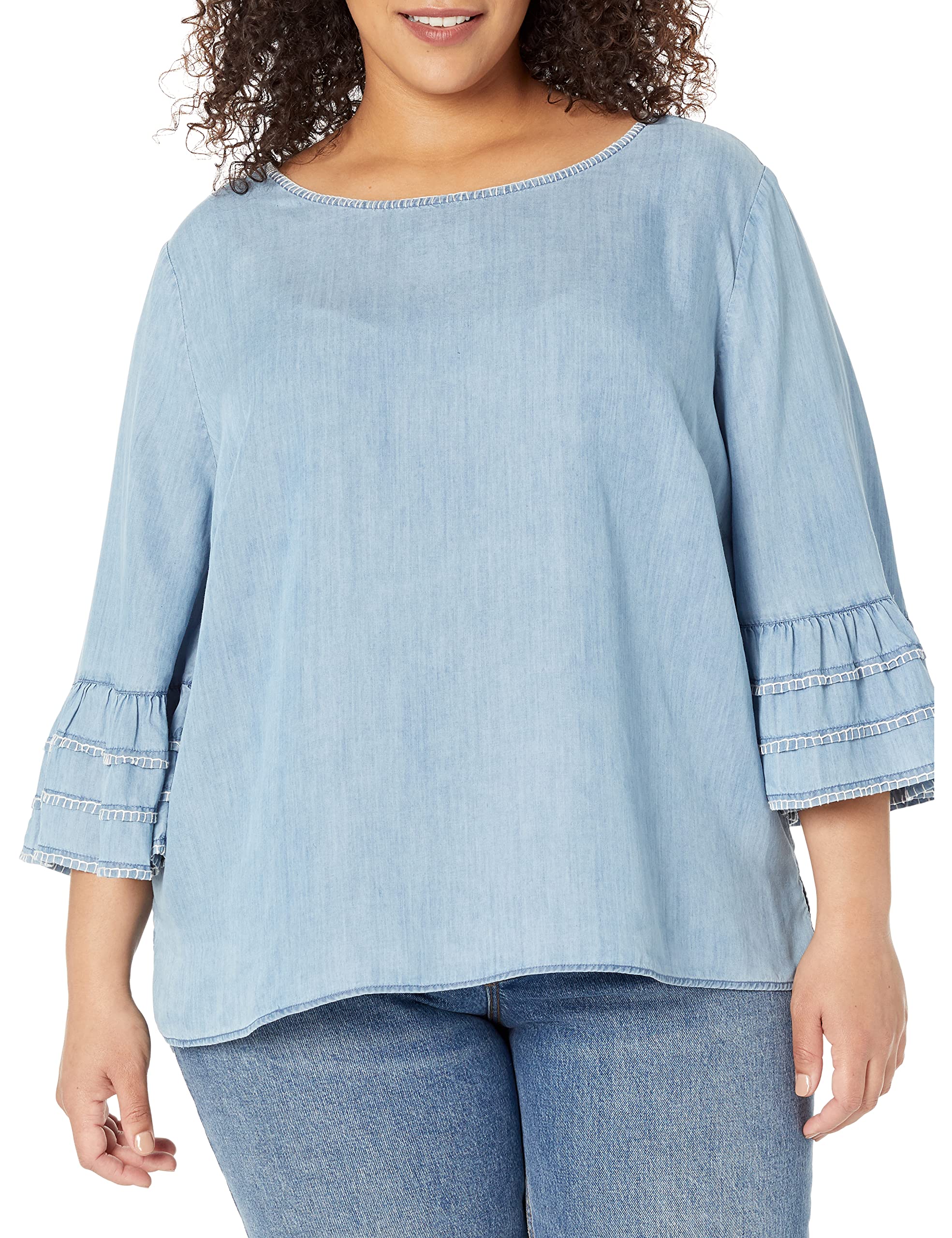 NIC+ZOE Women's Plus Size Denim Tangier Top - Stylish Casual Button Down Shirt for Work & Weekend Outfits