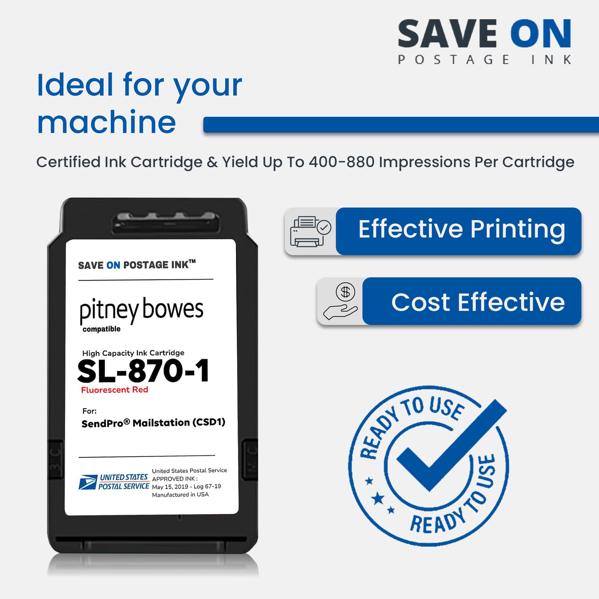 Compatible Pitney Bowes SL-870-1 Red Ink Cartridge - OEM Replacement for SendPro Mailstation CSD1 Postage Meter | High-Quality Inkjet Printer Ink | Perfect for Mailing, Shipping & Office Use