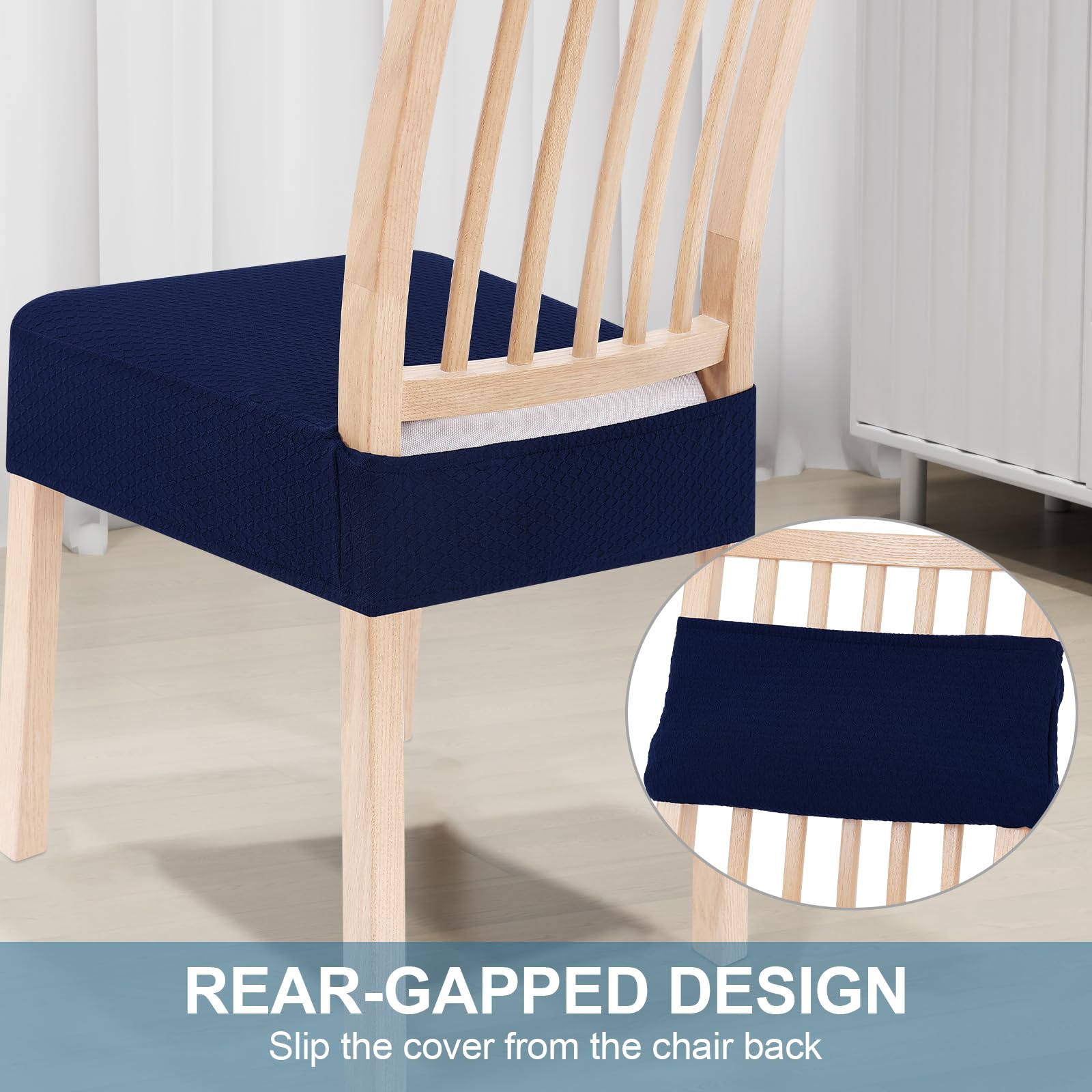Smiry Stretch Jacquard Dining Room Chair Seat Covers Set of 4 - Washable & Removable Slipcovers for Kitchen, Dining Table, Office - Federal Blue Seat Protectors (No Back Covers)