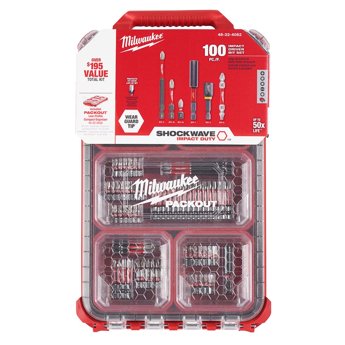 Milwaukee Shockwave 100-Piece Impact Driver Bit Set with Packout Storage - Durable Screwdriver Bits for Construction, Automotive & DIY Projects