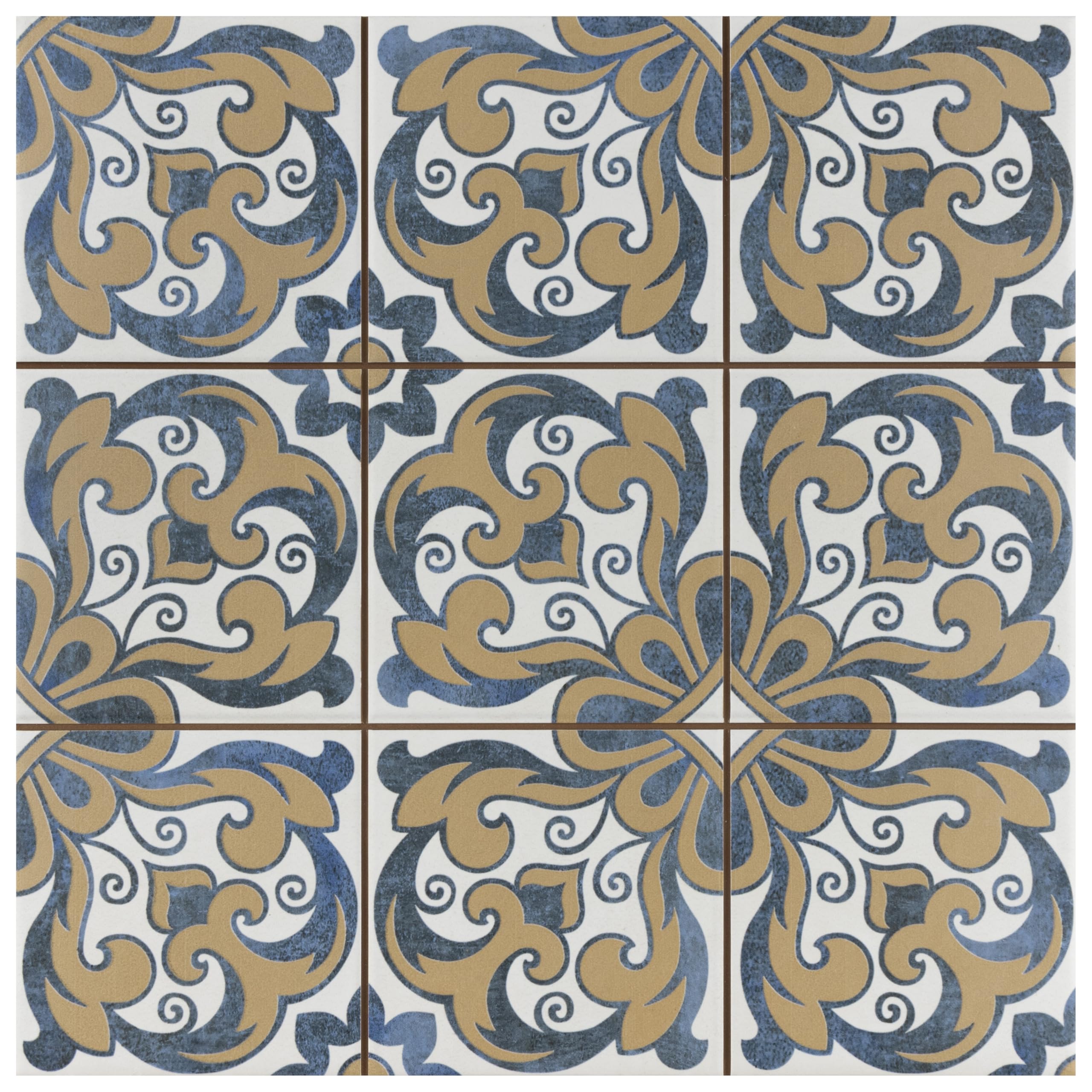 Merola Tile Harmonia Royal Bloom 13x13 Inch Ceramic Floor and Wall Tile - Perfect for Bathroom, Kitchen Backsplash & Living Room Decor