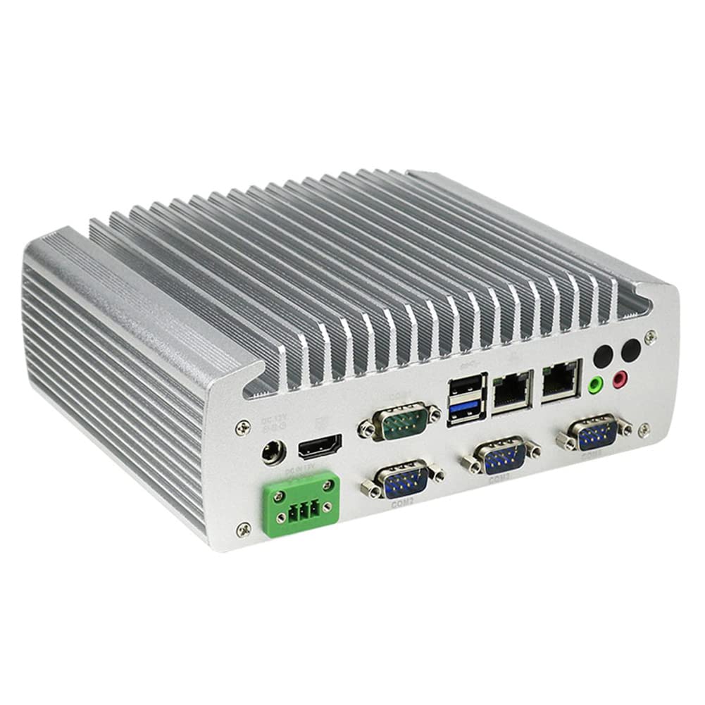Fanless Industrial Mini PC - Windows 10 Pro, Intel Celeron J1900 Quad-Core, Dual LAN, 6 COM Ports (RS232/RS485), 6 USB Ports - Ideal for Digital Signage, Factory Automation & Embedded Systems (Barebone - No RAM/Storage)