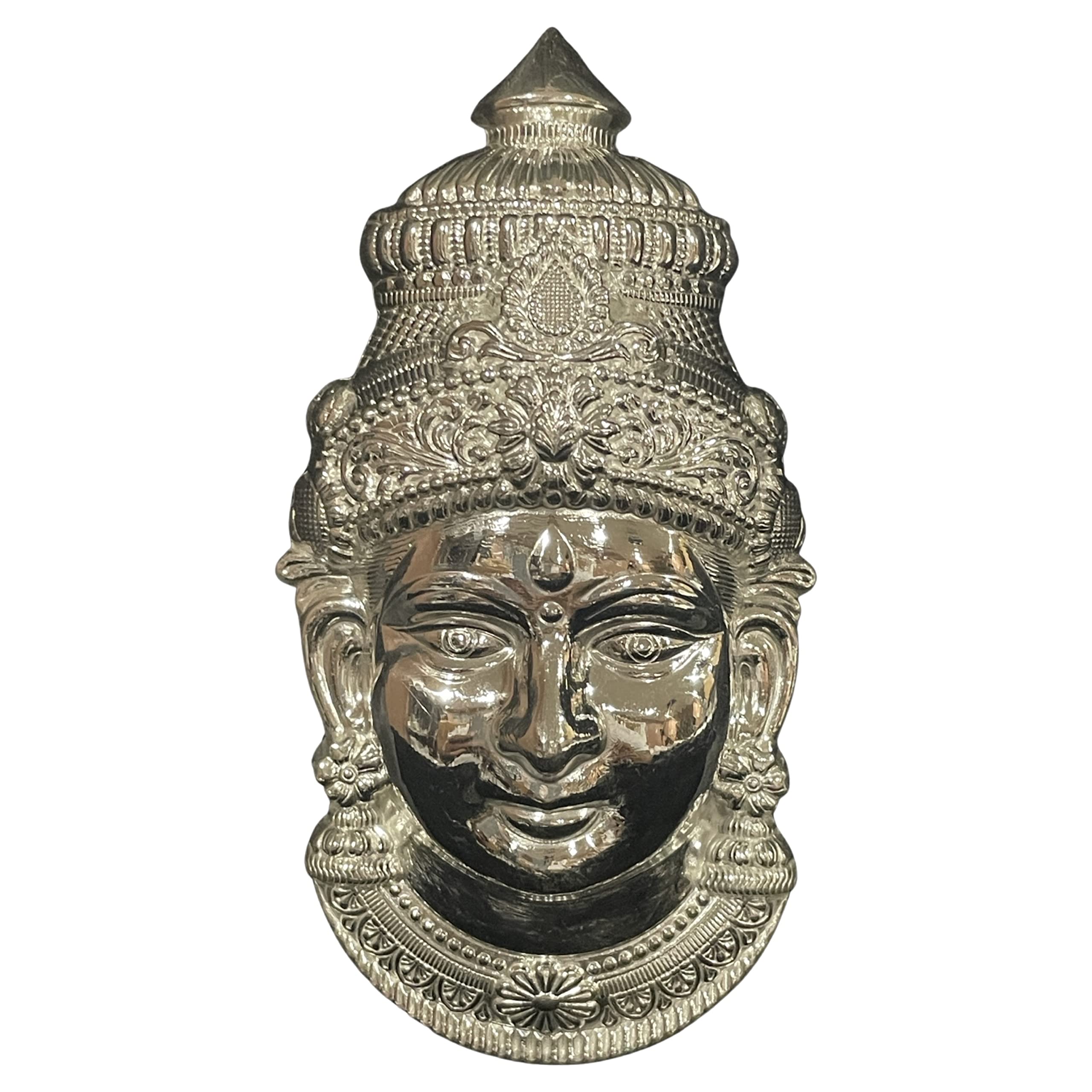 925 Sterling Silver Lakshmi/VaraLakshmi/Ammavaru Face Figurine - 5.5 Inch Hindu Goddess Statue (75g) for Home Altar, Puja Worship & Spiritual Decor