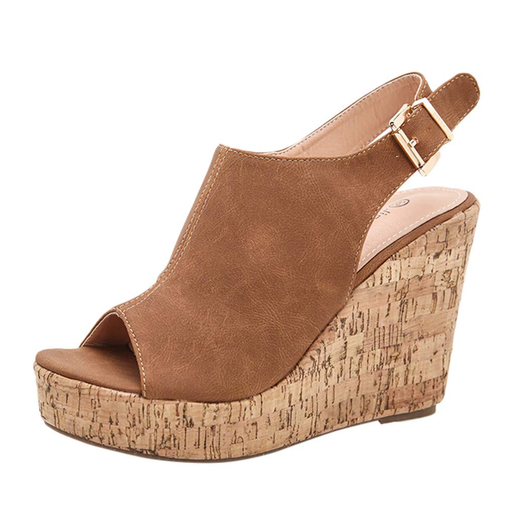 Women's Platform Wedge Sandals with Chunky Heel & Hollow Buckle Strap - Comfortable Summer Casual Shoes for Beach, Vacation, and Everyday Wear