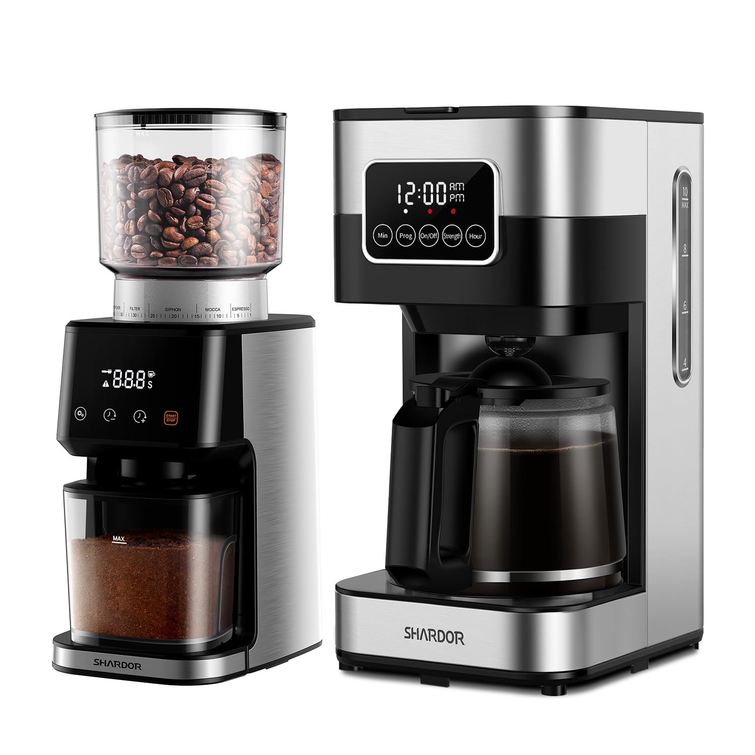 SHARDOR Conical Burr Coffee Grinder with Anti-Static Technology & Drip Coffee Maker Bundle - Premium Fresh Ground Coffee for Home, Office, and Cafe Use