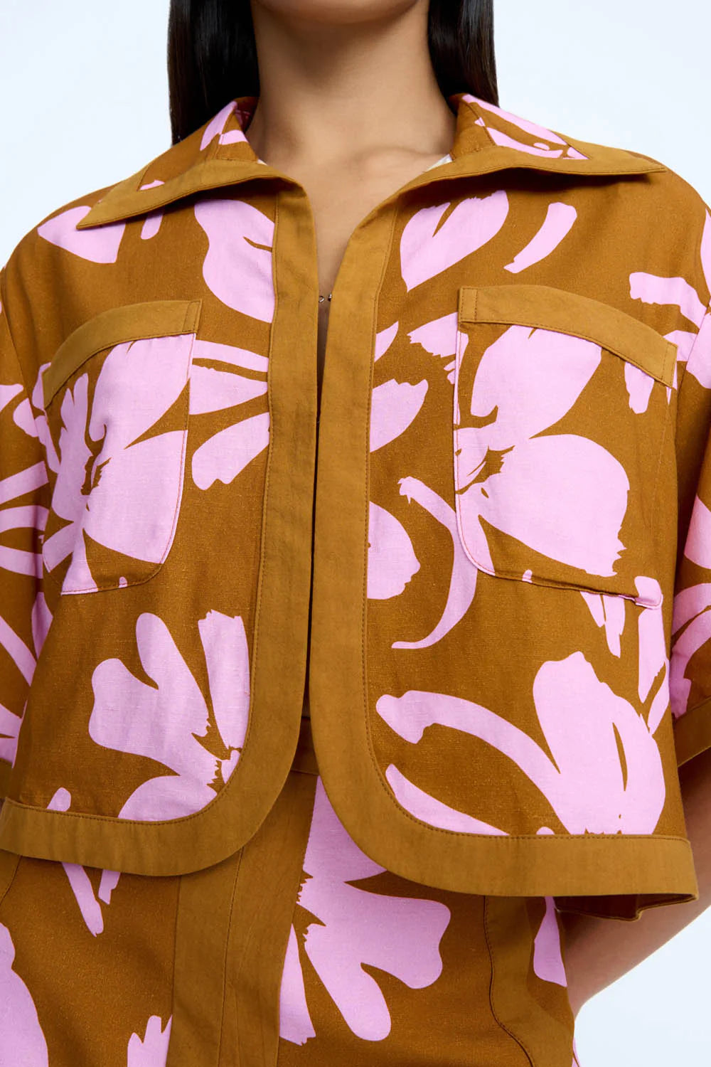 Floral Embroidered Jean Shirt for Women - Pink Clay Wash Denim Top - Casual Boho Style for Spring & Summer Outfits