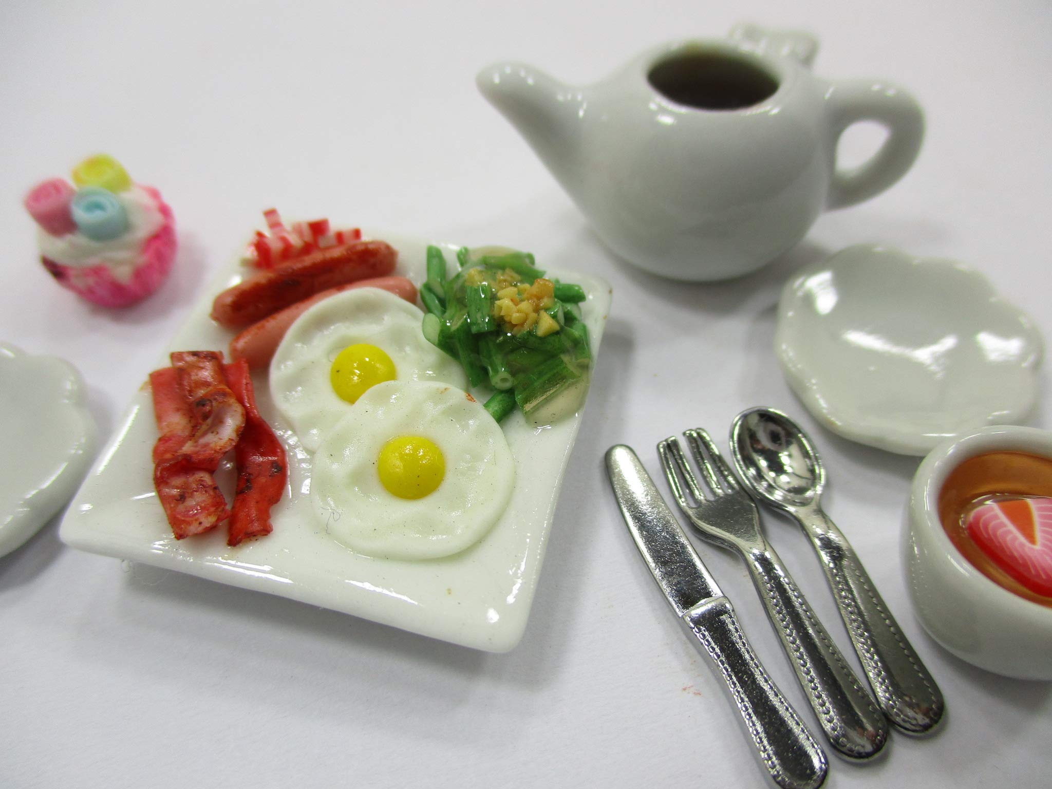Miniature Dollhouse Breakfast Ceramic Tea Set - Tiny Food Accessories for Dollhouse Play & Collecting - Perfect for DIY Miniature Scenes & Model Displays