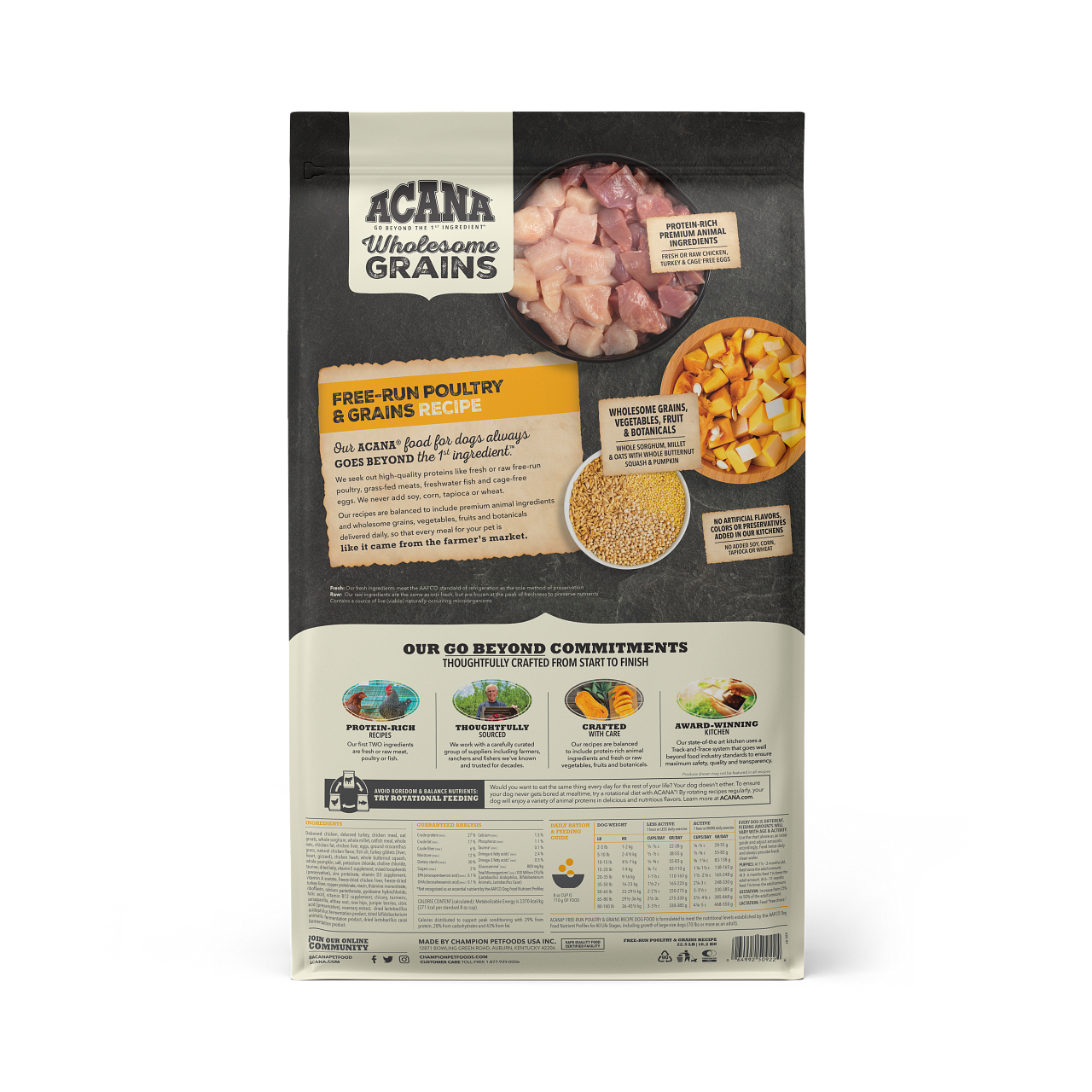 Acana Free-Run Poultry Dry Dog Food with 60% Wholesome Grains - Premium Nutrition for Active Dogs, Puppies & Adult Breeds | Ideal for Daily Feeding & Training Rewards