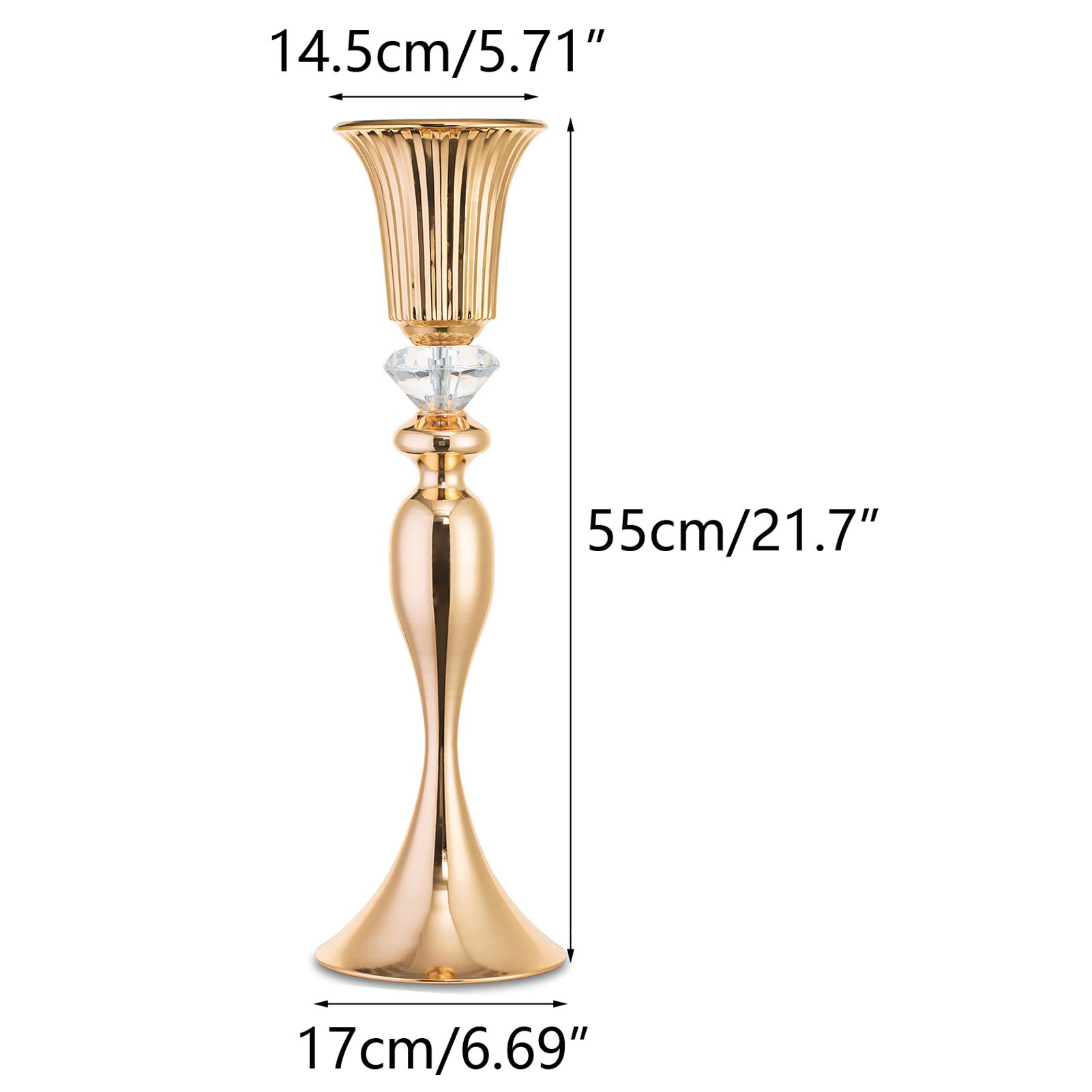 10 Pcs Gold Metal Flower Trumpet Vases with Crystal Beads - 21.65