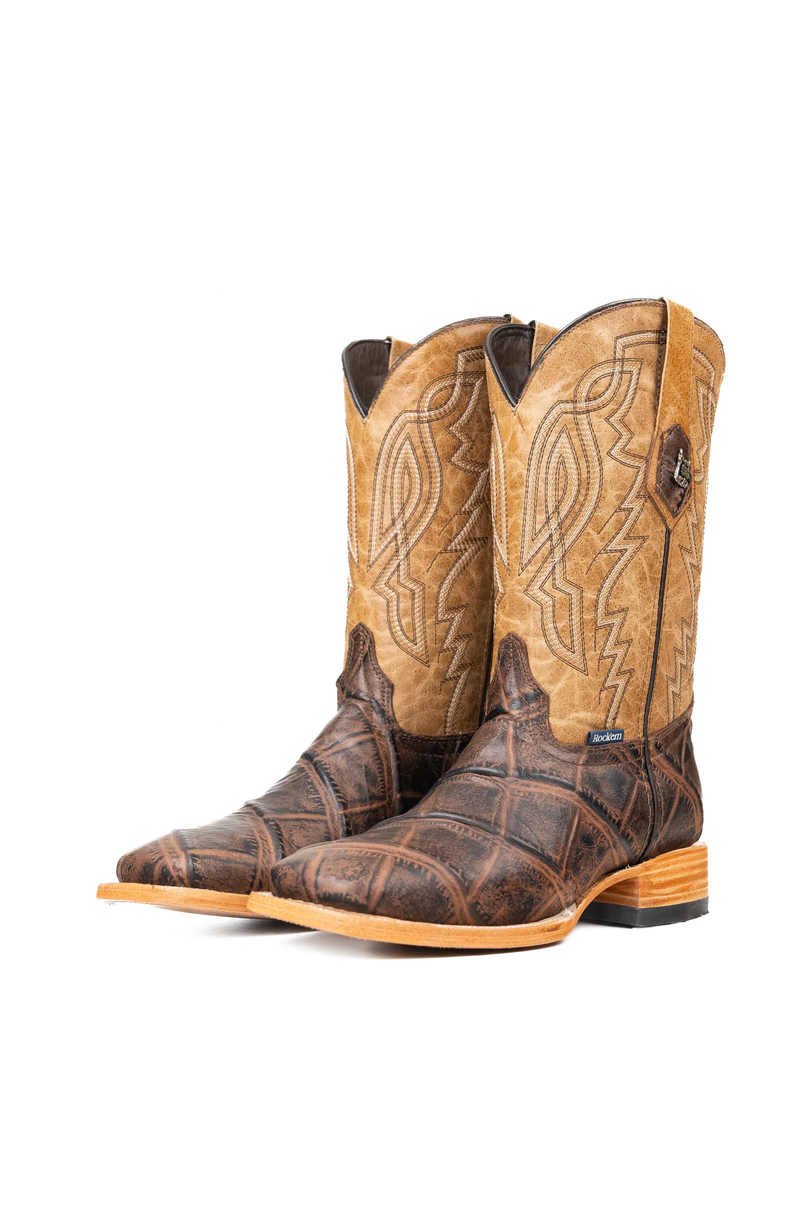 Renegade Alligator Square Toe Cowboy Boots for Men - Genuine Leather Western Boots with Rugged Sole - Perfect for Rodeo, Country Dancing & Outdoor Adventures
