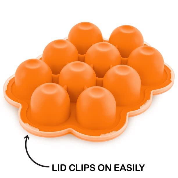 RAGYULA Silicone Baby Food Freezer Tray with Lid - BPA-Free, Dishwasher & Microwave Safe - Perfect for Homemade Puree Storage & Meal Prep (Orange, Pack of 1) | Ideal for Busy Parents & Baby-Led Weaning