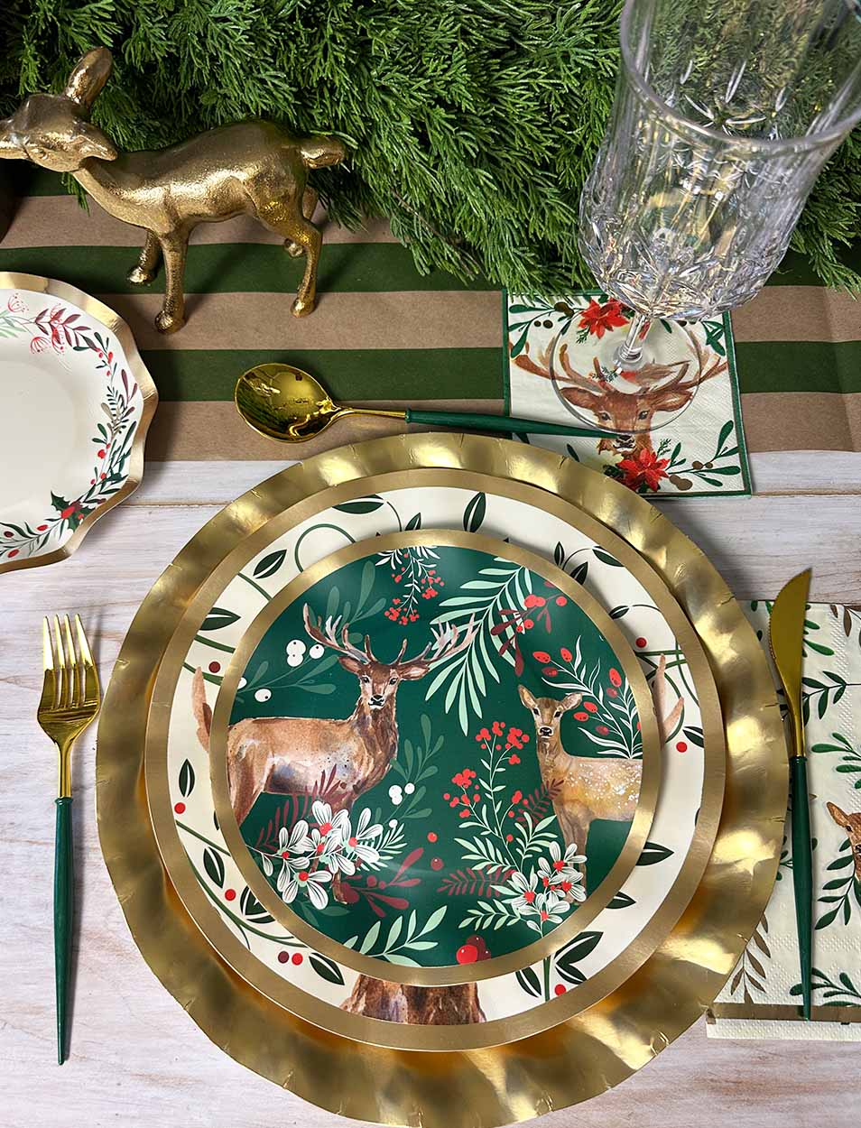 Eco-Friendly Christmas Forest Wavy Paper Salad Plates - 8 Pack | Disposable Party Dinnerware for Holiday Gatherings, Picnics & Events