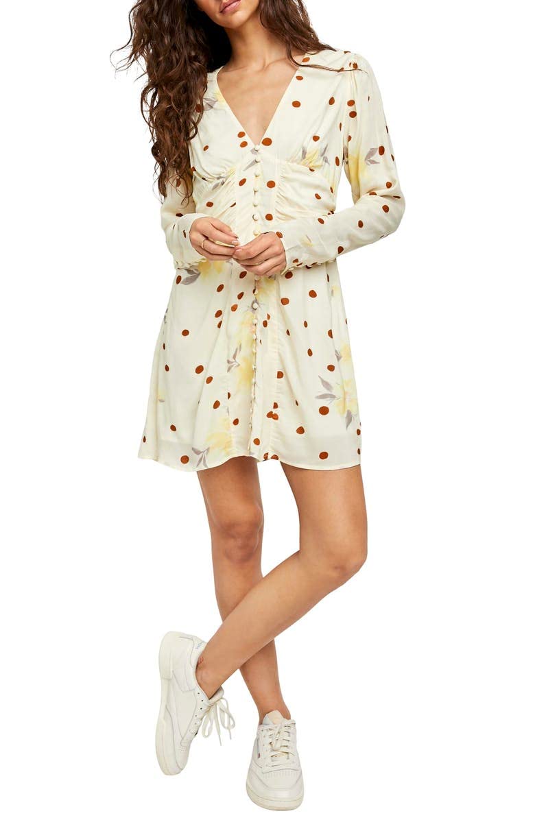 Free People Women's Floral Long Sleeve Mini Dress - Sunshine Print, Date Night Outfit, Party Dress for Women, Perfect for Cocktail Parties, Weddings & Evening Events