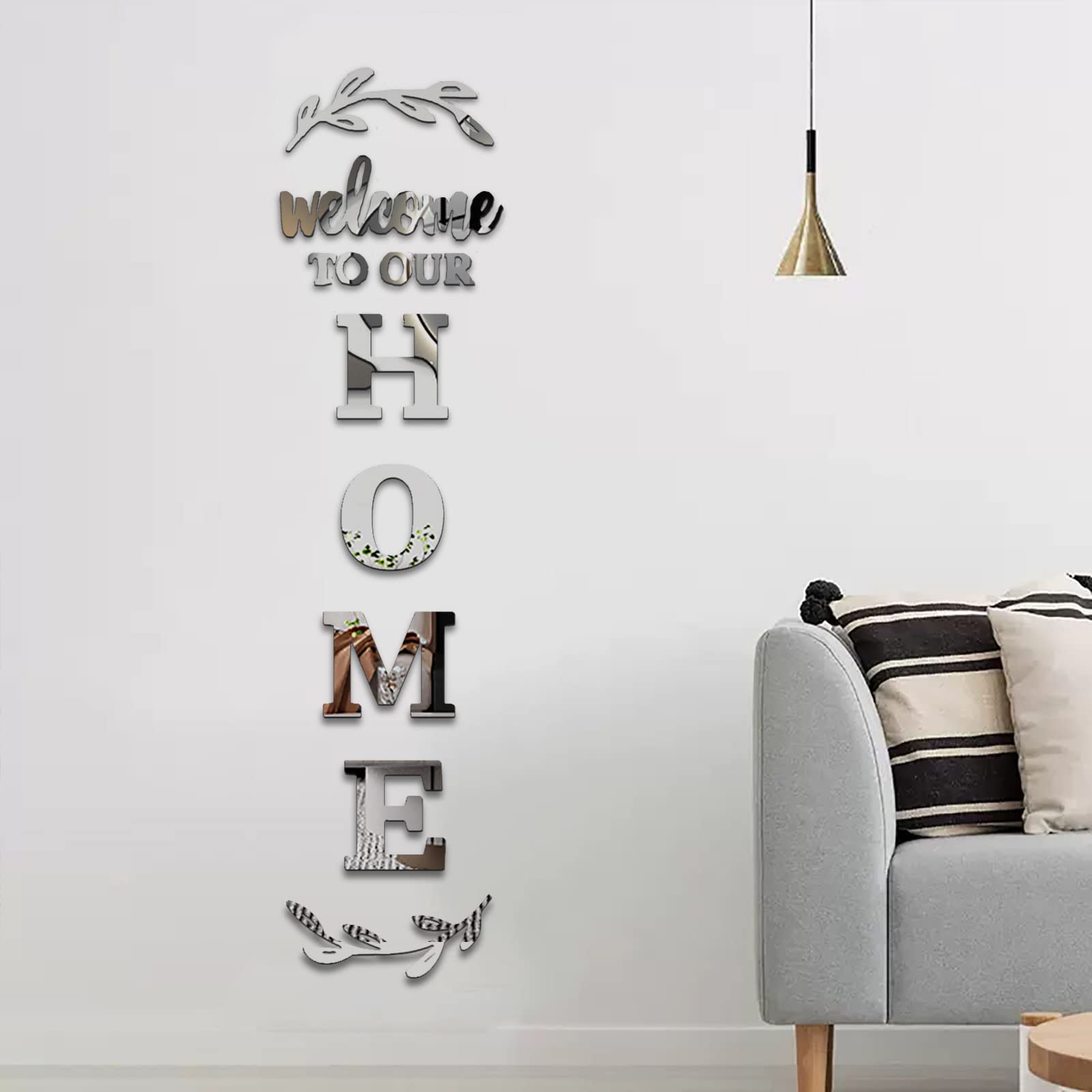Welcome to Our Home Acrylic Mirror Wall Stickers - Modern Letter Signs for Living Room, Bedroom, and Entryway Decor - Elegant Wall Decals for Stylish Home Wall Decorations