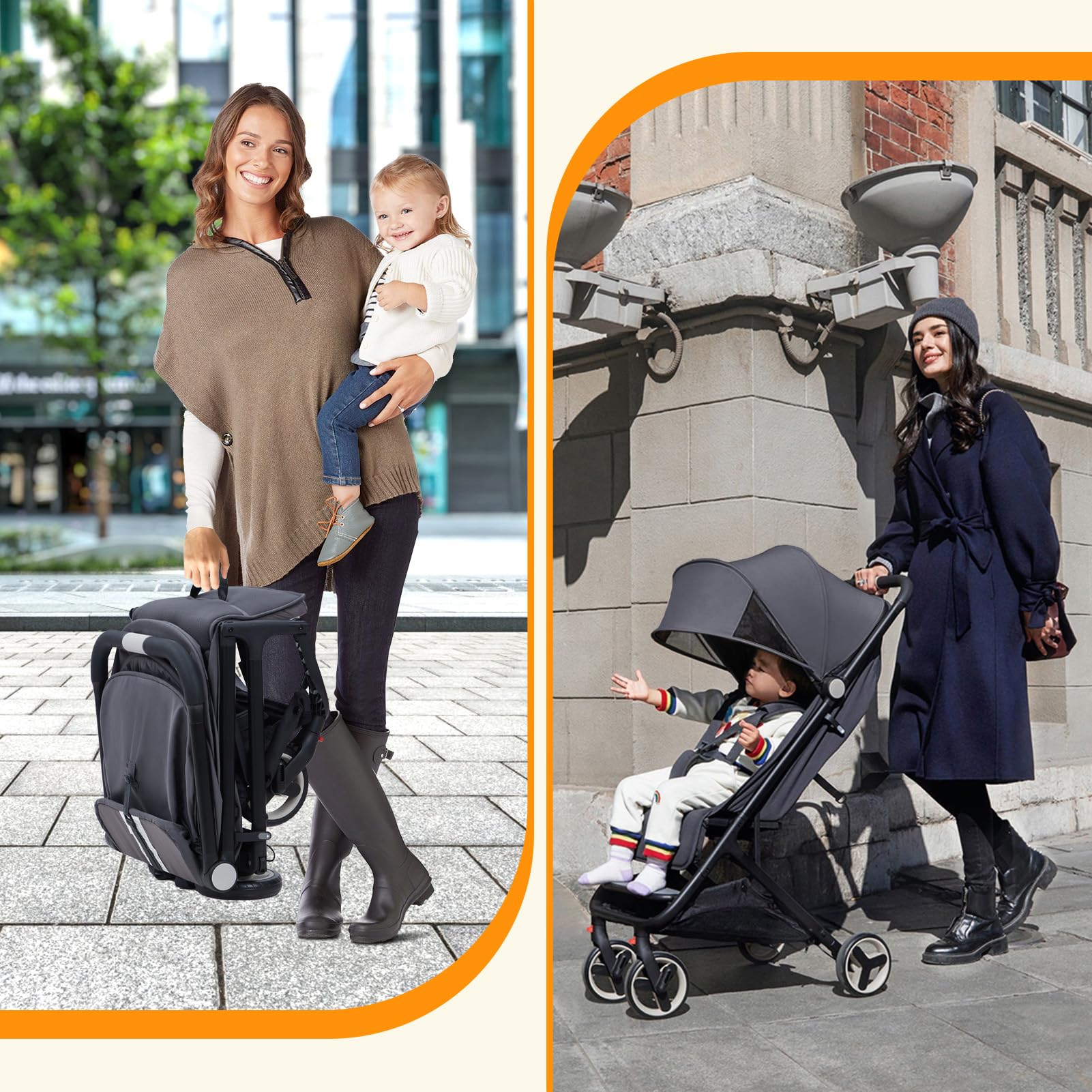 GAOMON Lightweight Compact Stroller - One Hand Fold, Airplane Friendly, Reclining Seat with Canopy & Smooth Suspension | Travel System Ready Black Baby Stroller for Travel, Shopping & Daily Use