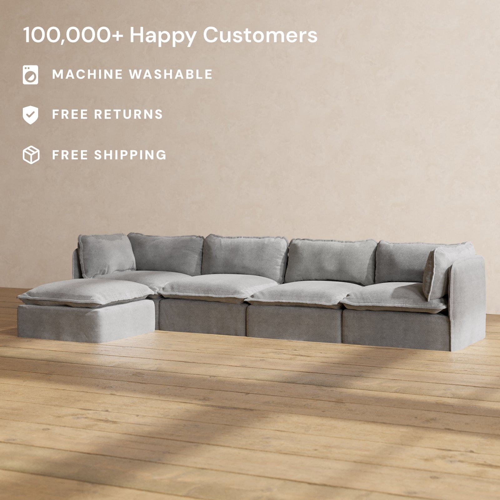 Modular Performance 4-Seater Sectional Sofa in Ash Gray | Modern L-Shaped Living Room Furniture for Family Gatherings & Movie Nights