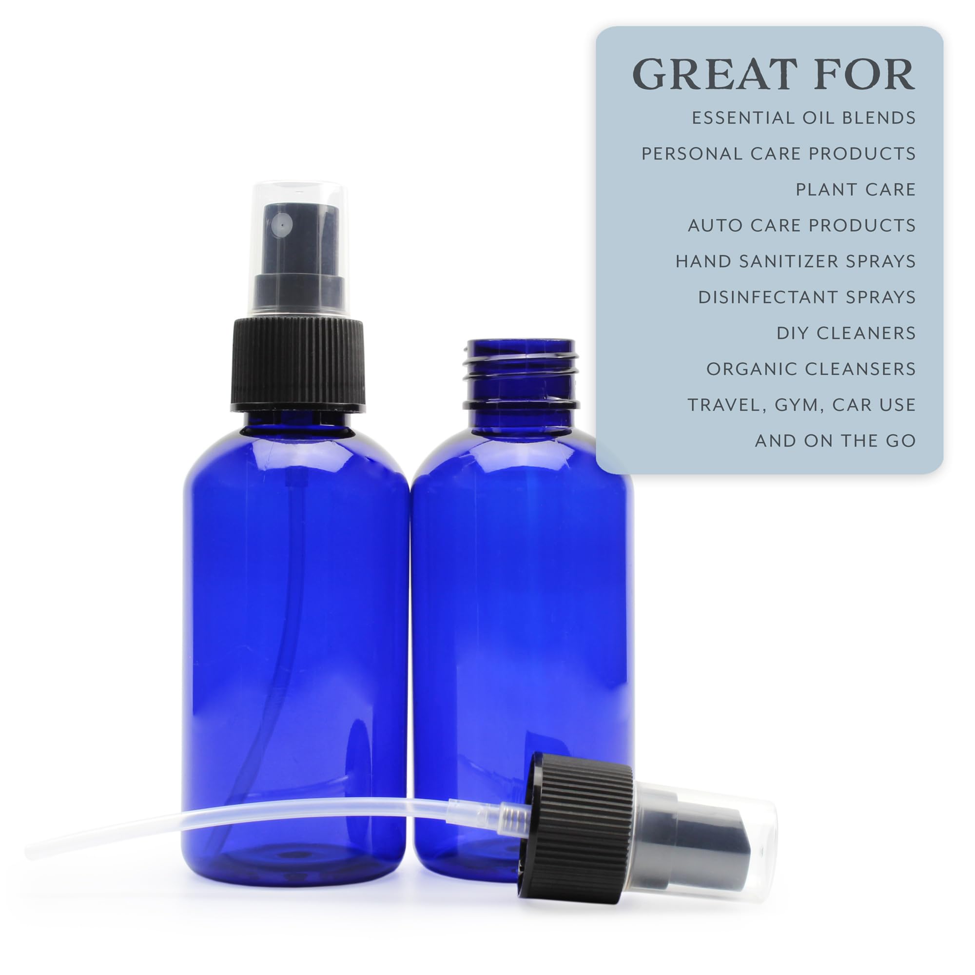 Cornucopia Brands 4oz Blue PLASTIC Fine Mist Spray Bottles (120-Pack) - BPA-Free PET #1 Plastic Spritzer Bottles with Labels - Perfect for Hair Styling, Cleaning Solutions, Gardening & DIY Projects