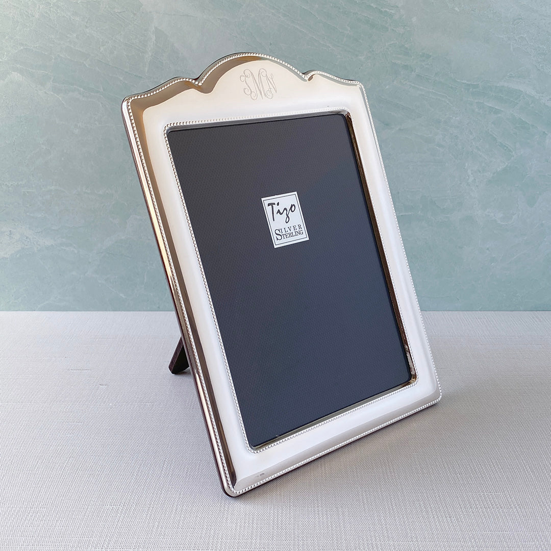 Sterling Silver Beaded Vanity Border Picture Frame 5x7 - Elegant Photo Display for Home Decor, Wedding, Anniversary & Gift Giving