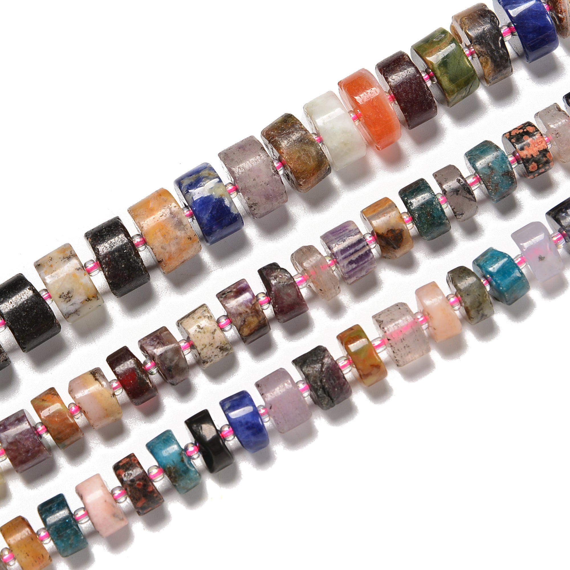 10mm 12mm 14mm Mixed Gemstone Rondelle Beads - Dark Color Wheel Disc Beads for Jewelry Making, DIY Craft, Bracelets & Necklaces (15.5 Inch Strand)