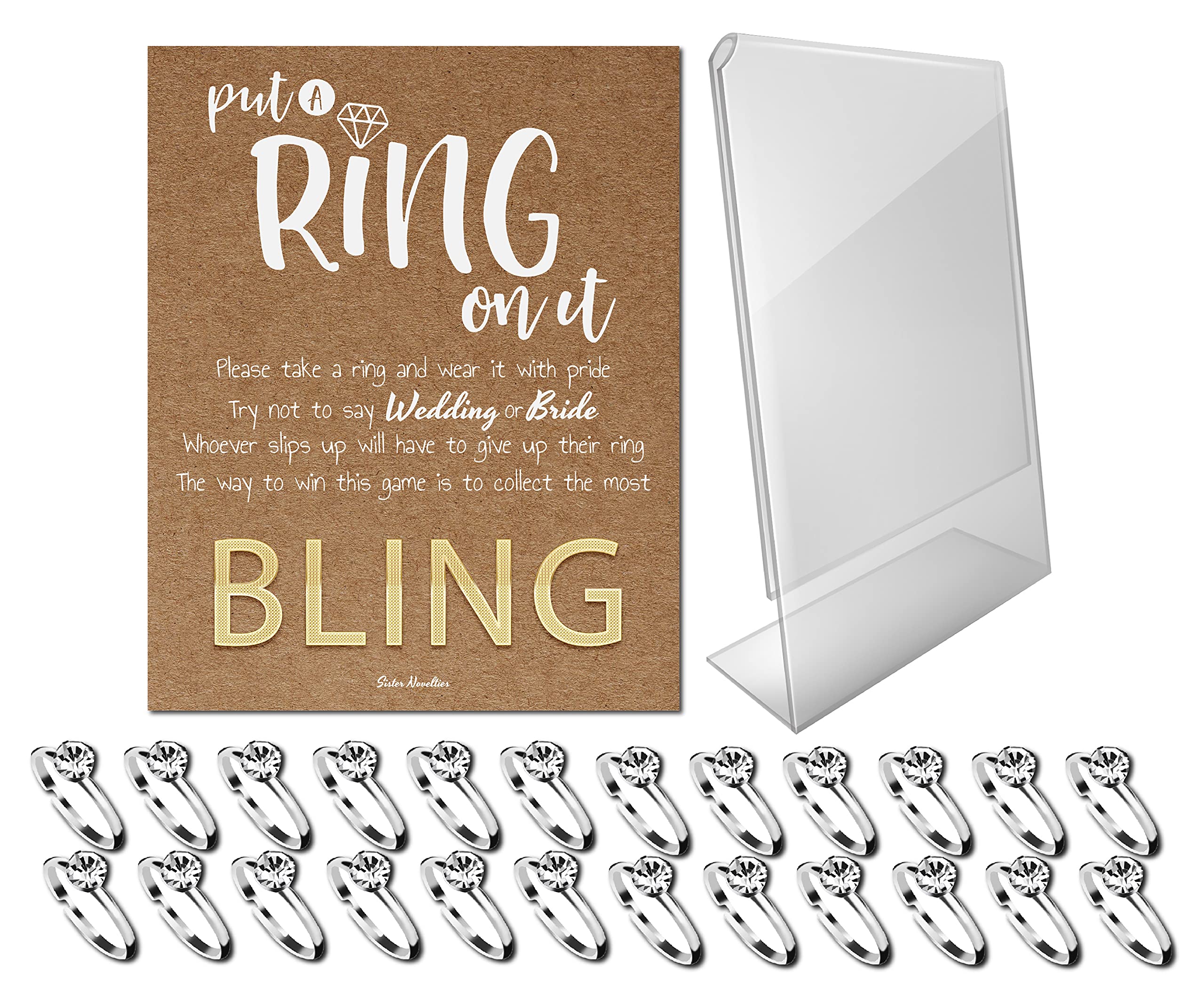Bridal Shower Games - Fun 'Put a Ring on It' Party Game Set with 24 Fake Rings for Bachelorette Parties & Wedding Showers