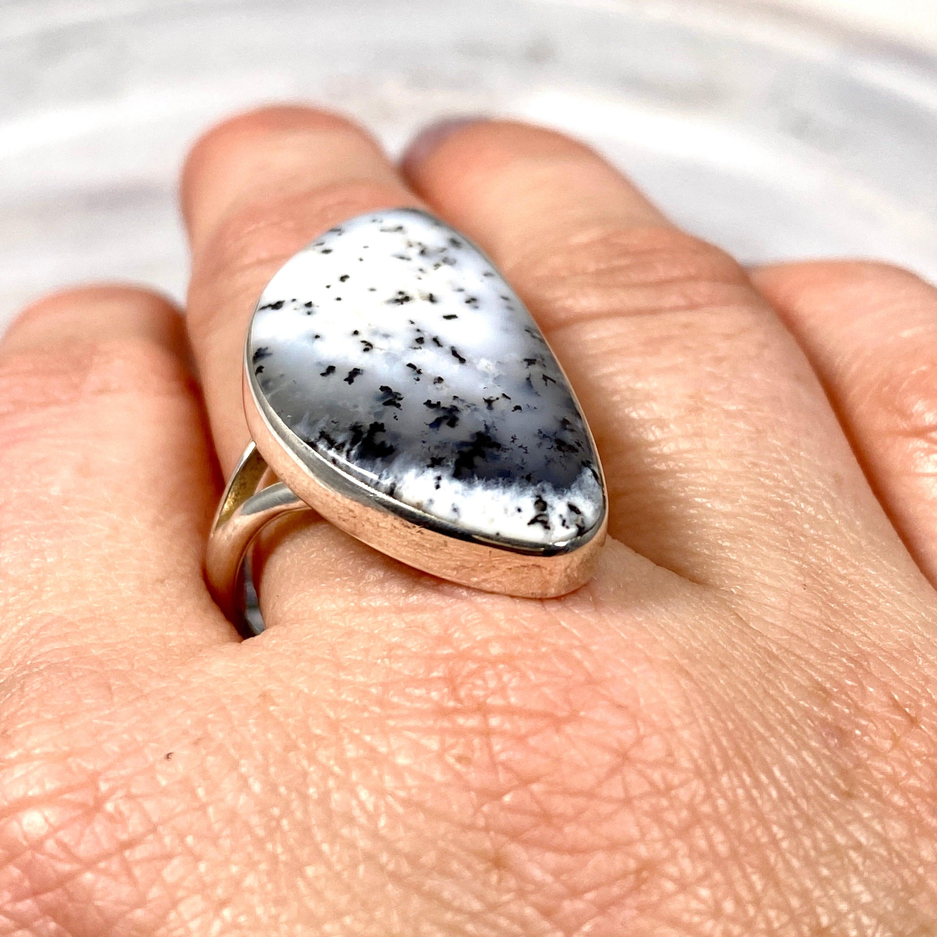 Dendritic Opal Freeform Ring Size 11 - Unique Handmade Silver Jewelry for Women, Perfect for Boho Style & Special Occasions