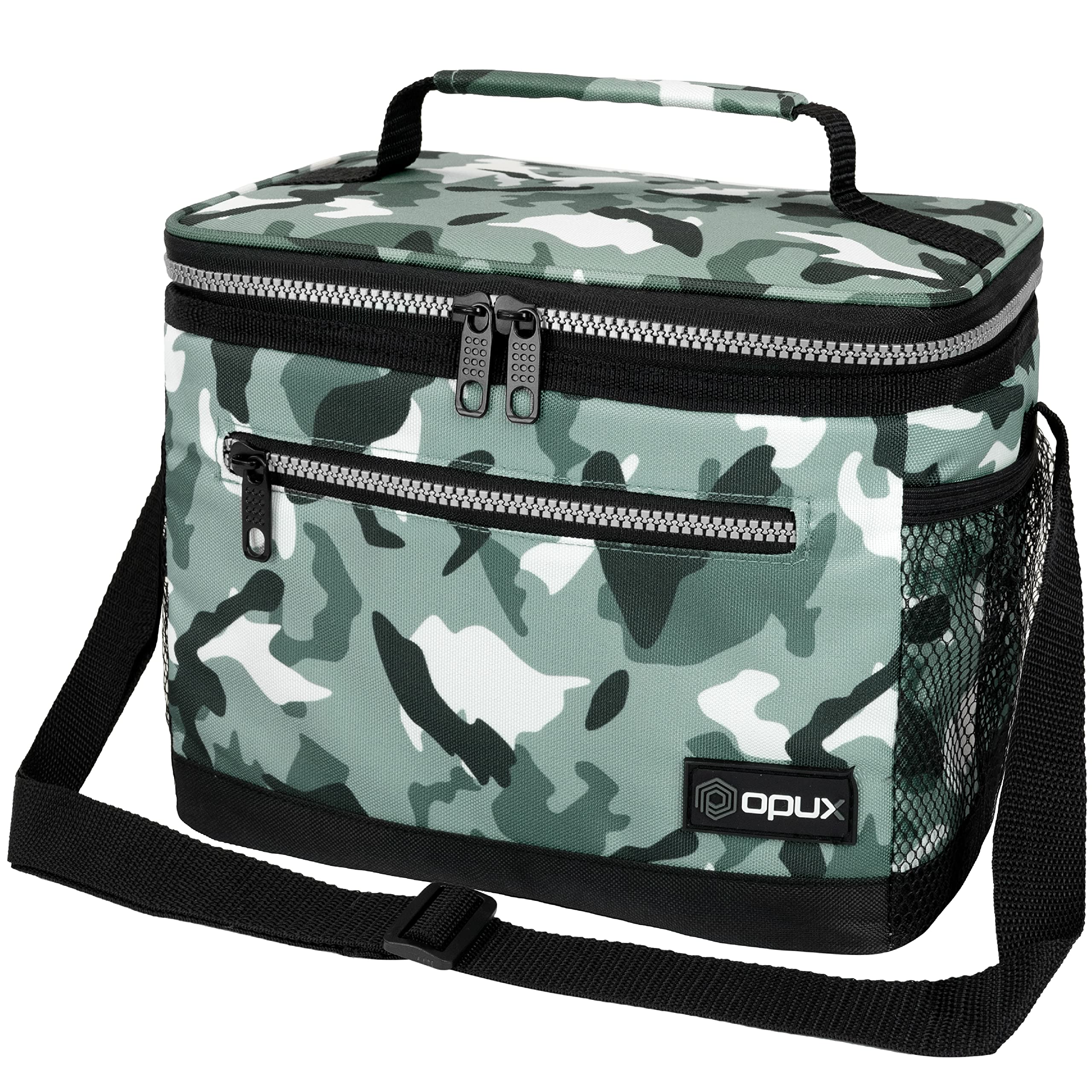Opux Insulated Lunch Box for Men & Women - Leakproof Soft Cooler Tote for Work, School, Picnic & Beach - Large Lunch Bag with Shoulder Strap for Adults & Kids (Camo Green) - Perfect for Office Meals, School Lunches & Outdoor Adventures