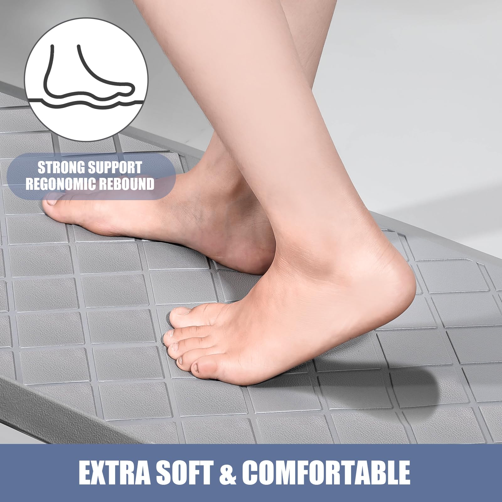 **2-Pack Anti-Fatigue Kitchen Mats with Non-Slip Backing – Cushioned, Ergonomic Floor Mats for Standing Comfort in Home Kitchen, Office, Sink & Laundry Areas (Grey) – Perfect for Cooking, Dishwashing & Long Work Hours**
