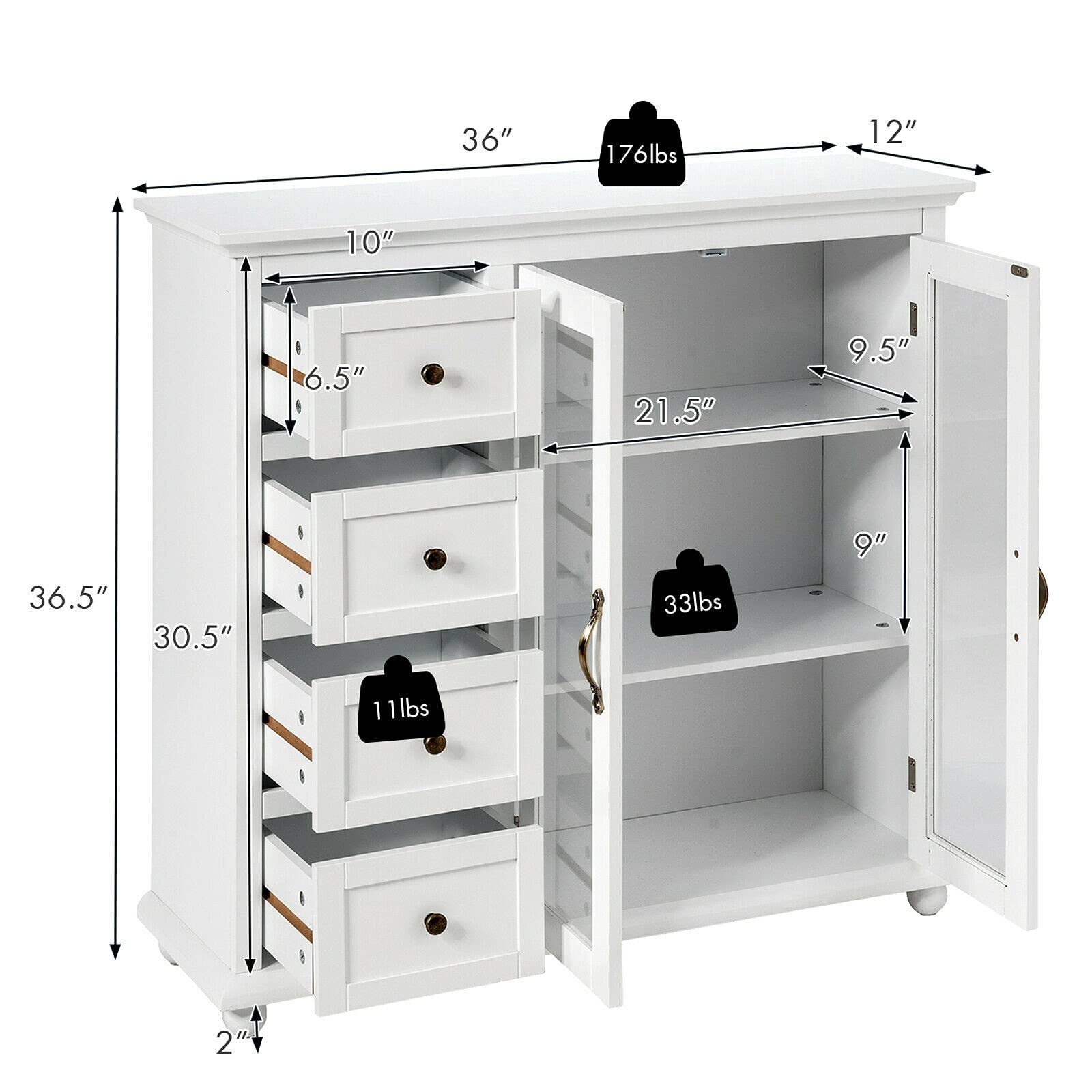Modern Wooden Sideboard Buffet Server Table - 36