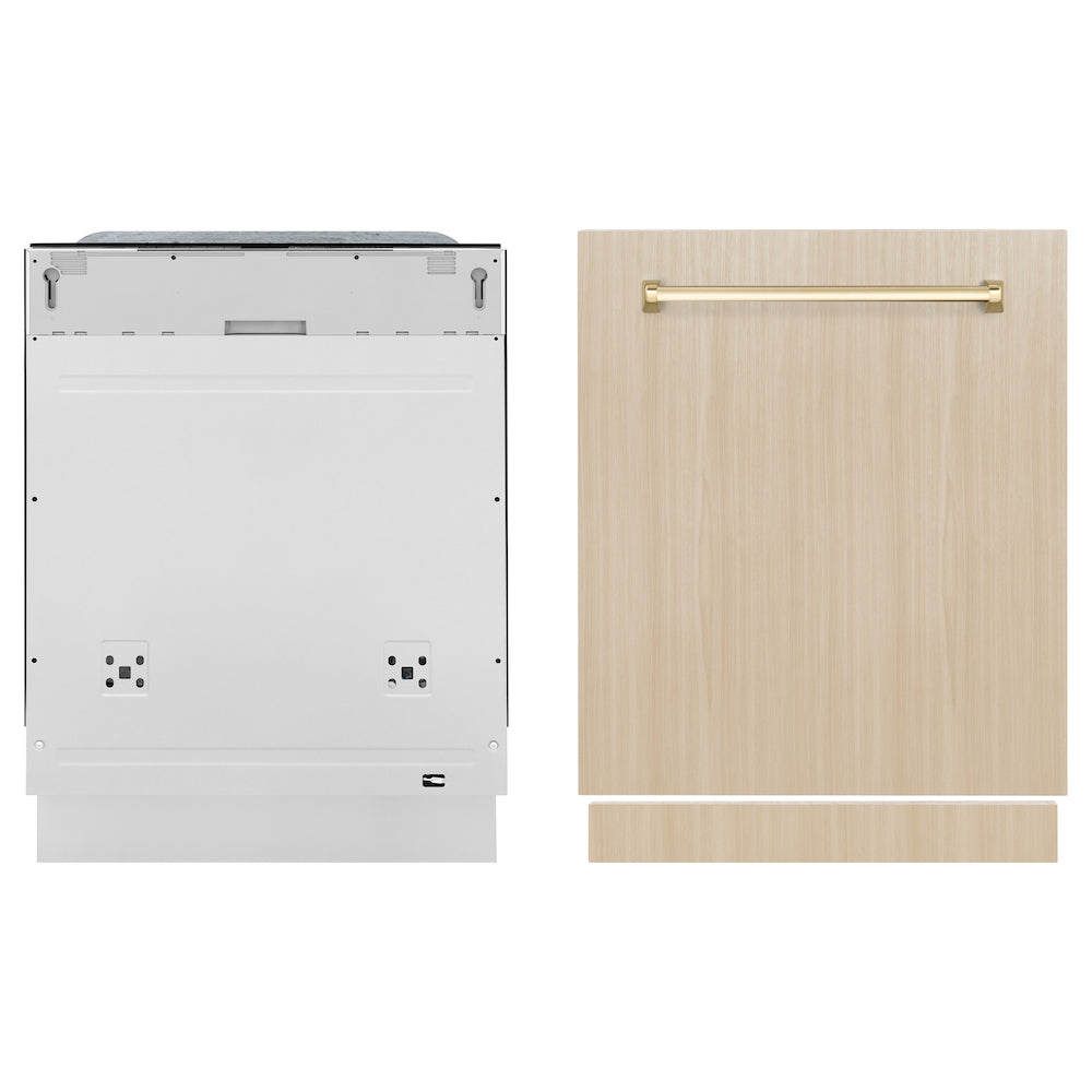 ZLINE Autograph Edition 24 Inch Monument Series 3rd Rack Tall Tub Dishwasher - Custom Panel Ready with Polished Gold Handle, Ultra Quiet 45dBa (DWMTZ 24 G) - Perfect for Modern Kitchens and Open Concept Homes