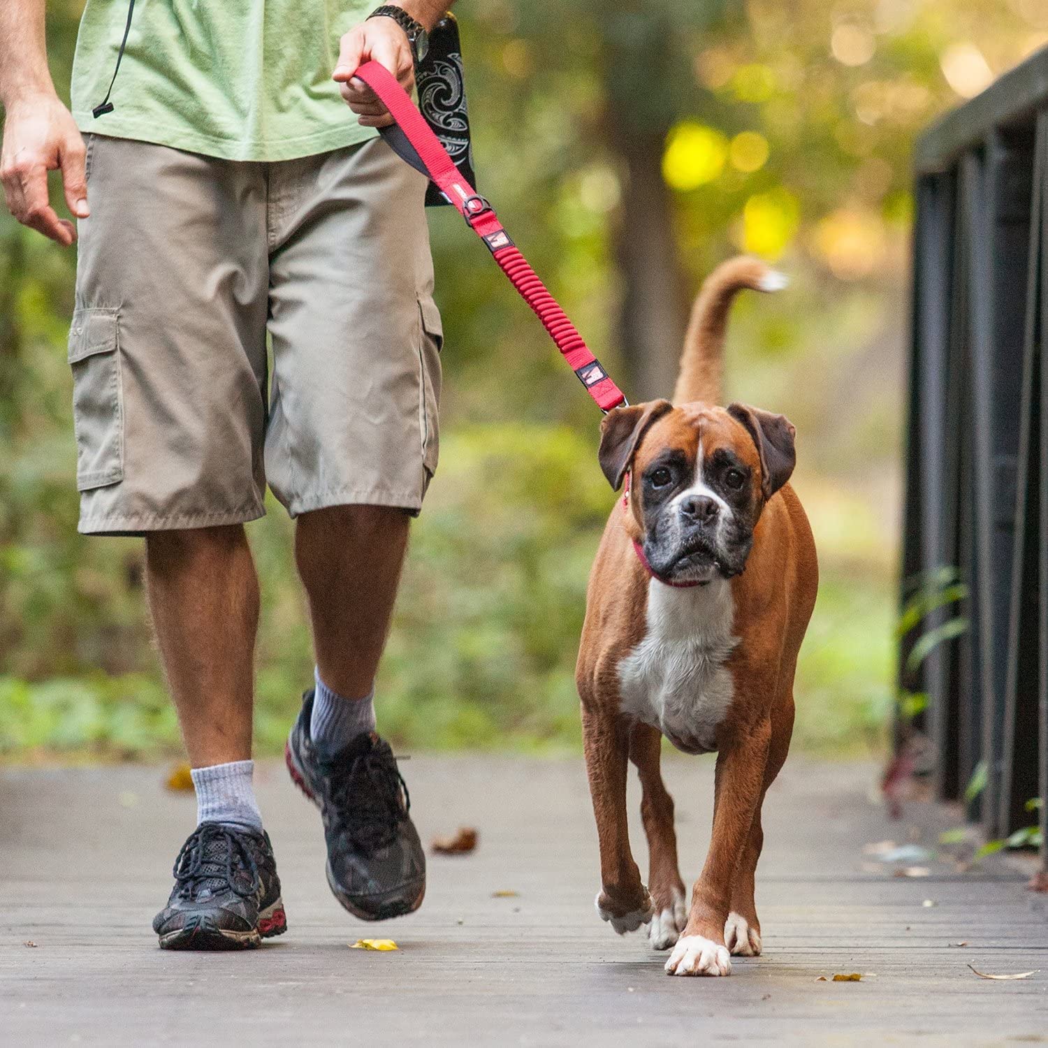 **EzyDog Zero Shock Dog Leash - Shock Absorbing Bungee Leash for Pulling or Excited Dogs - Dual Handle & Reflective for Large, Medium, Small Breeds (48-inch, Red) - Perfect for Walking, Running, and Training**