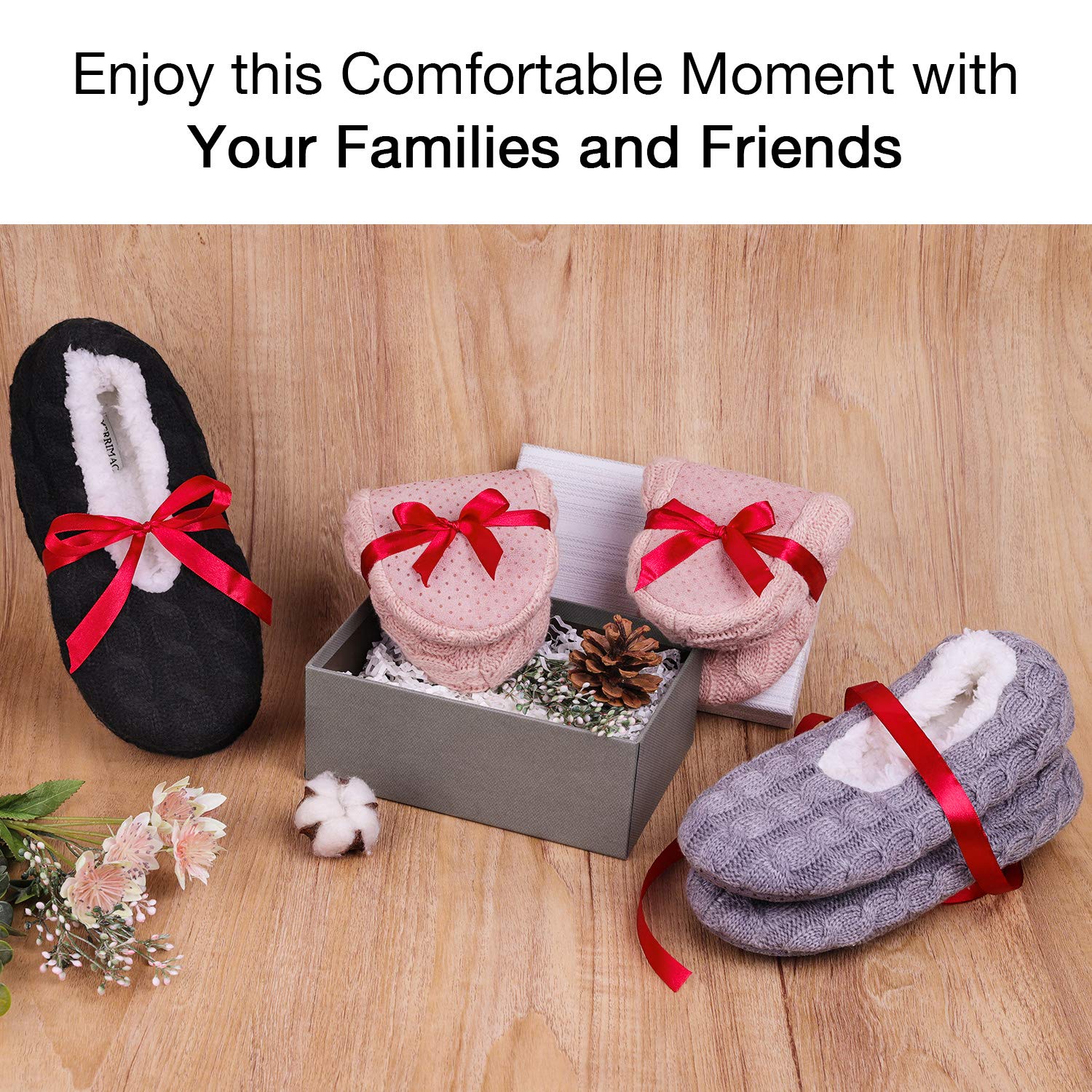 MERRIMAC Women's Cozy Fuzzy Cable Knit Slipper Socks with Non-Slip Grippers - Warm House Shoes for Winter Indoor & Outdoor Wear
