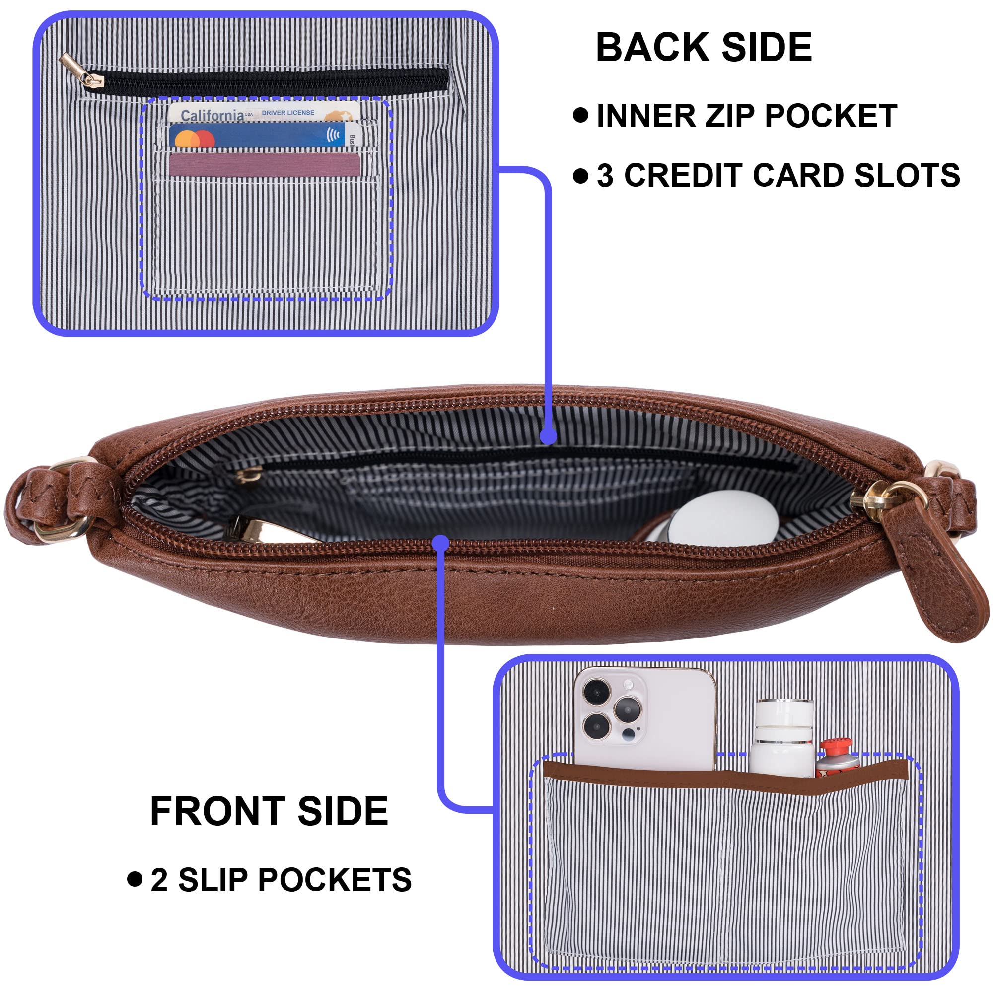 Solene Multi Zipper Pocket Crossbody Bag with Adjustable Strap - Lightweight Travel Purse & Everyday Messenger Bag for Women | Perfect for Work, Shopping & Travel Accessories