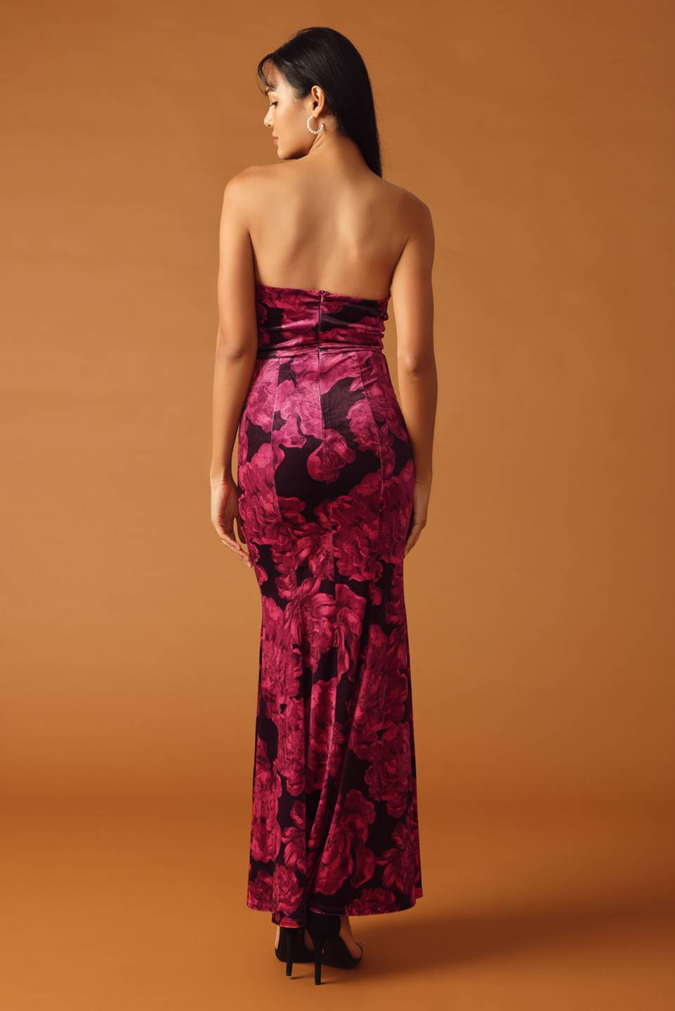Elegant Berry Velvet Floral Maxi Dress for Women - Perfect for Fall Weddings, Parties & Special Occasions