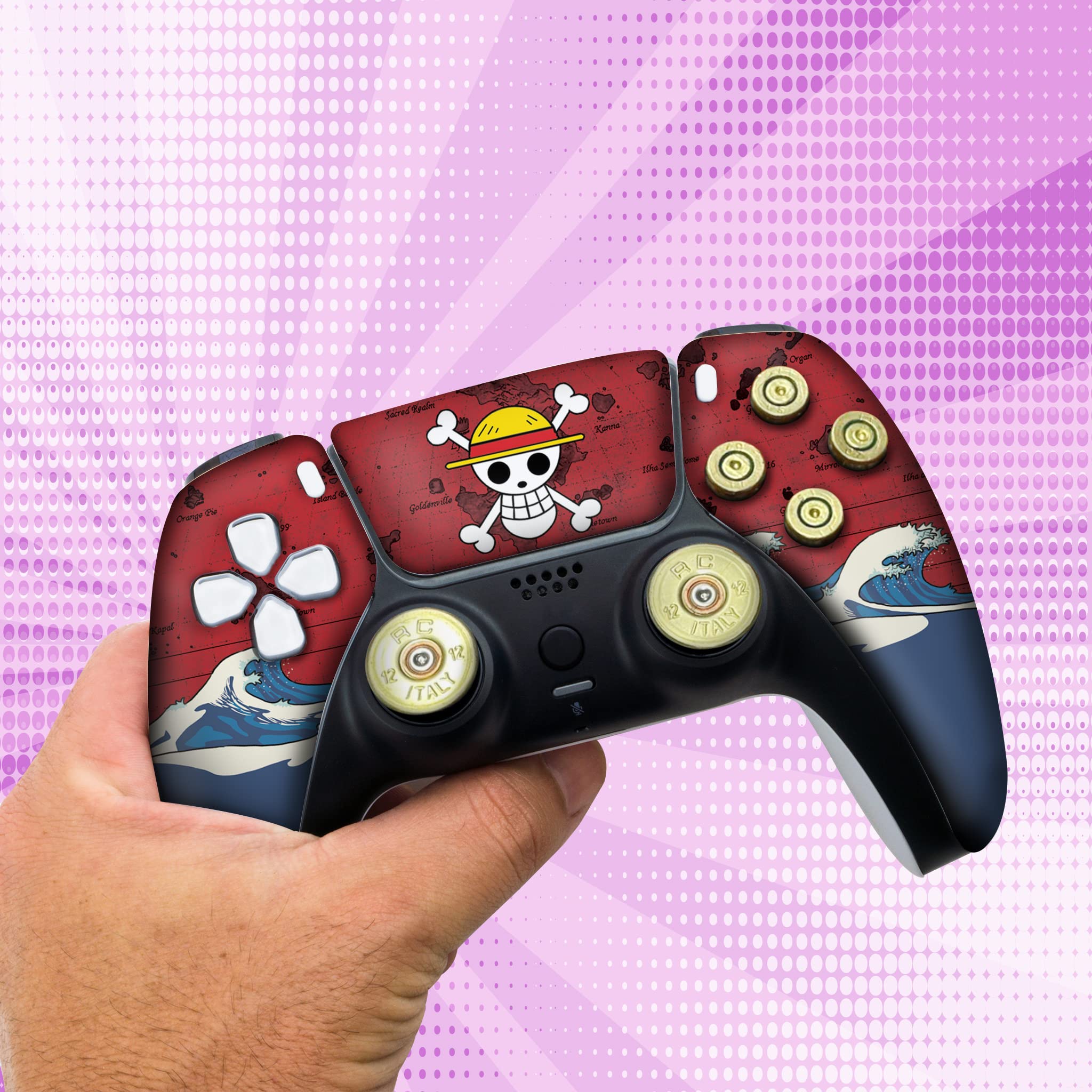 Custom Wireless PS5 Controller for Playstation 5 Console - One Piece Bullet Design with Permanent Hydro-Dip Printing | Compatible with PS5 Games | Perfect for Gaming Enthusiasts & Collectors | Made in USA