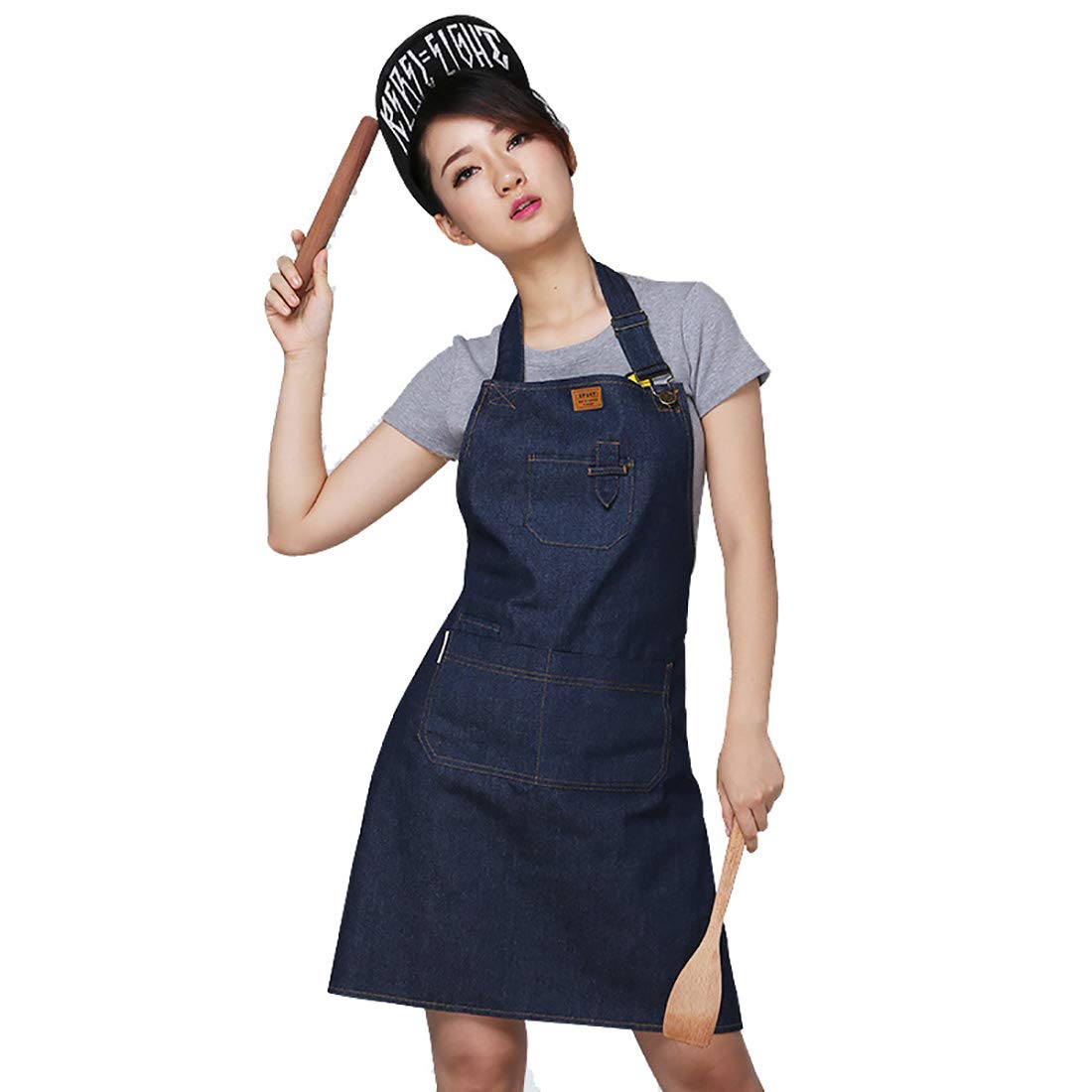 Premium Denim Chef Apron for Cooking & Baking - Adjustable Strap with 2 Pockets - Ideal for BBQ, Grilling & Home Kitchen Use
