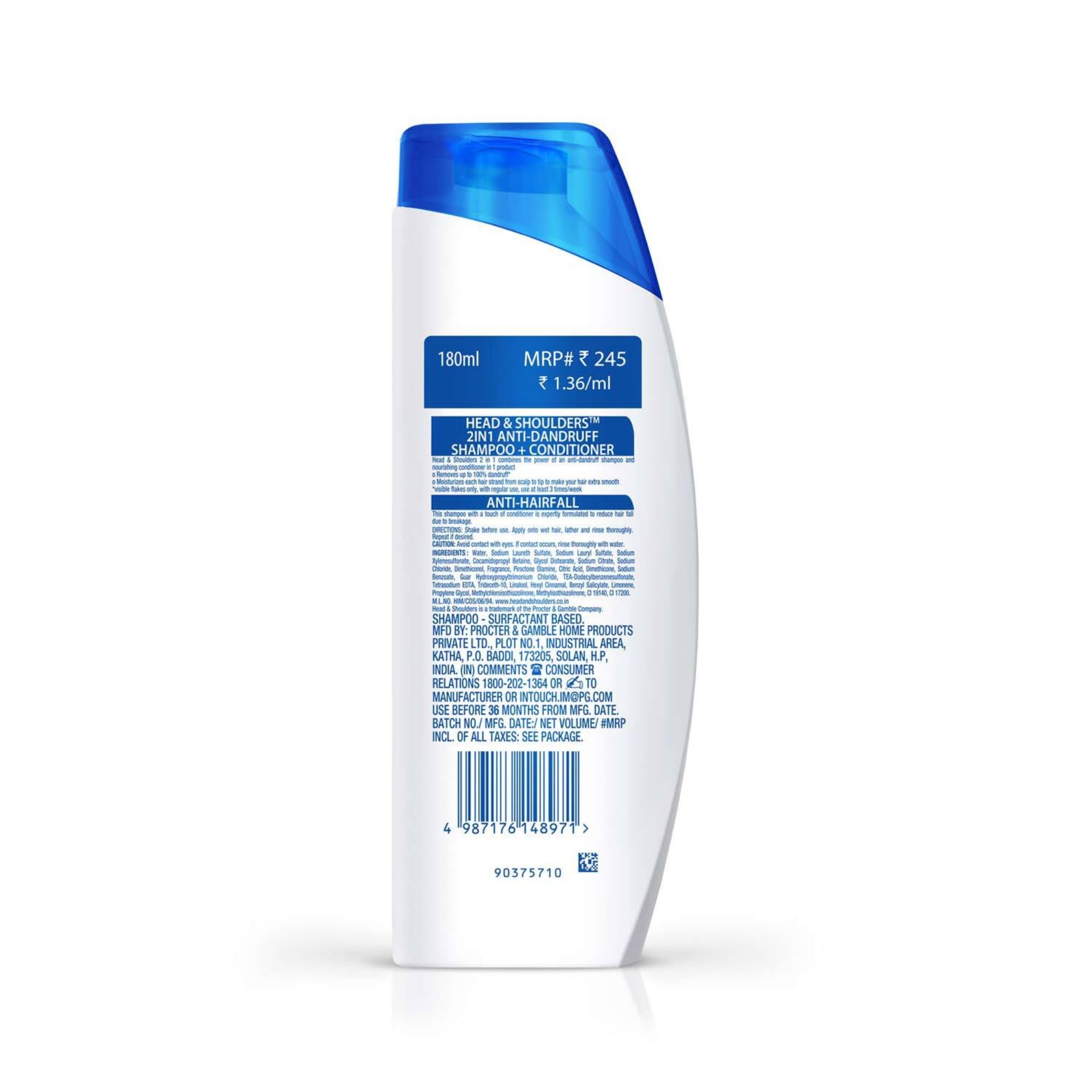 Head & Shoulders 2-in-1 Anti Hair Loss & Dandruff Shampoo + Conditioner with Almond Milk (180ml) - For Women & Men - Daily Hair Care for Stronger, Healthier Hair - Perfect for Home, Travel & Gym Use